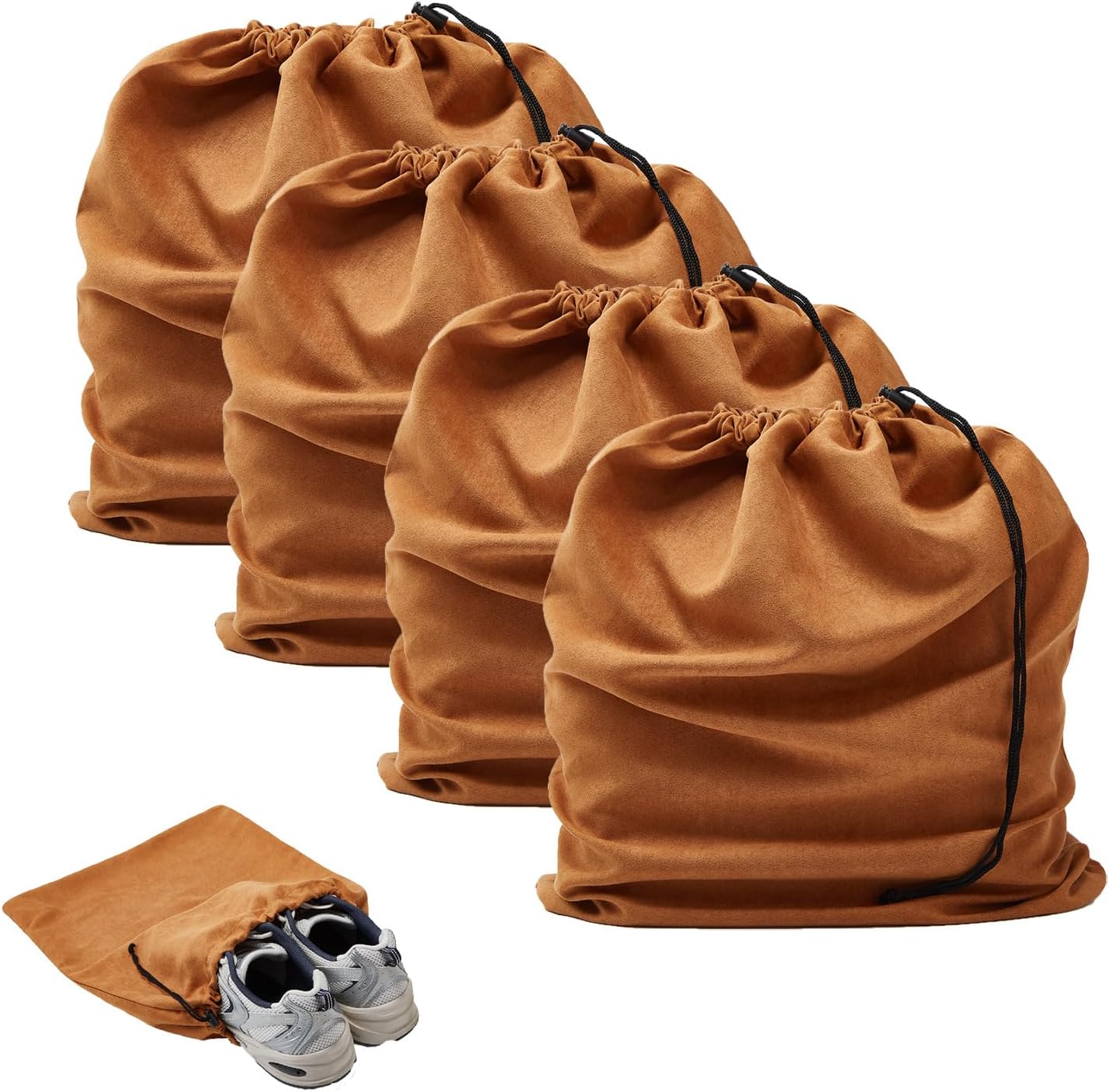 LAKE OF FIRE 4-Piece Travel Shoe Bags for Packing, 17.7" x 13.8" Dustproof Shoe Bags - Flannel Shoe Pouch with Drawstring Closure,Washable & Reusable(Brown)