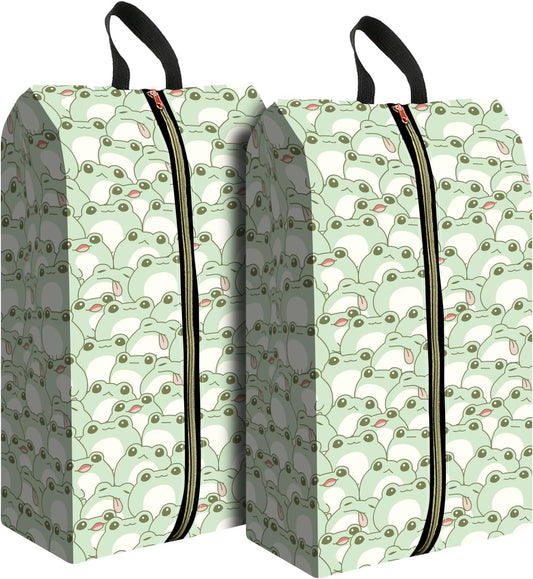 2pcs Shoe Organizer for Travel, Packing Shoe Travel Bags, Cute Shoe Bag with Zipper & Handle, Portable Travel Essentials for Women and Men Green Frogs