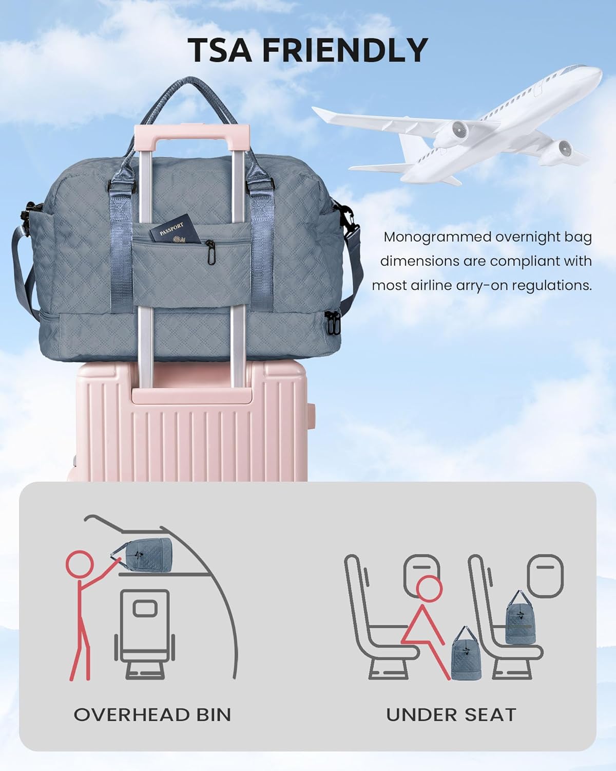 Gifts for Sister-Travel Bag for Women Shoe Compartment, Personalized Weekender Bag, Monogram Overnight Bag, Letter Travel Bag with Makeup Bag，Sister Friend Girlfriend Gifts (Letter N)