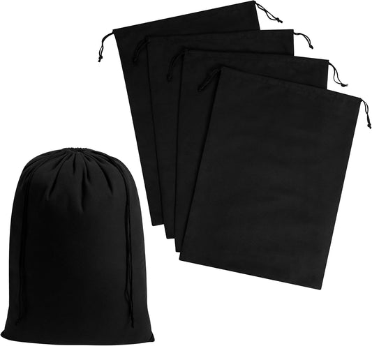 Premium Microfiber Drawstring Bags (Set of 5) – Multipurpose Travel Storage Pouches for Cords, Toiletries, Jewelry, Shoes – Durable Organizer with Strong Drawstring Closure (Black, 12 x 16 Inches)