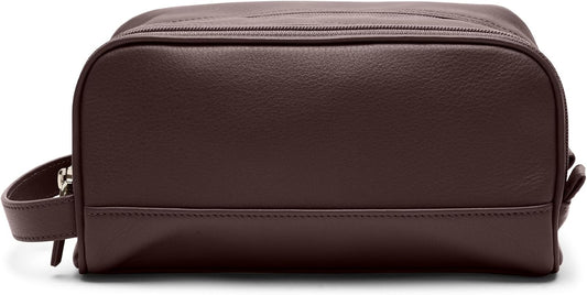 Leatherology Brown Leather Toiletry Bag – Small Double Zip Dopp Kit – Full Grain Leather Travel Organizer with Water-Resistant Lining – Compact Grooming Bag for Men or Women
