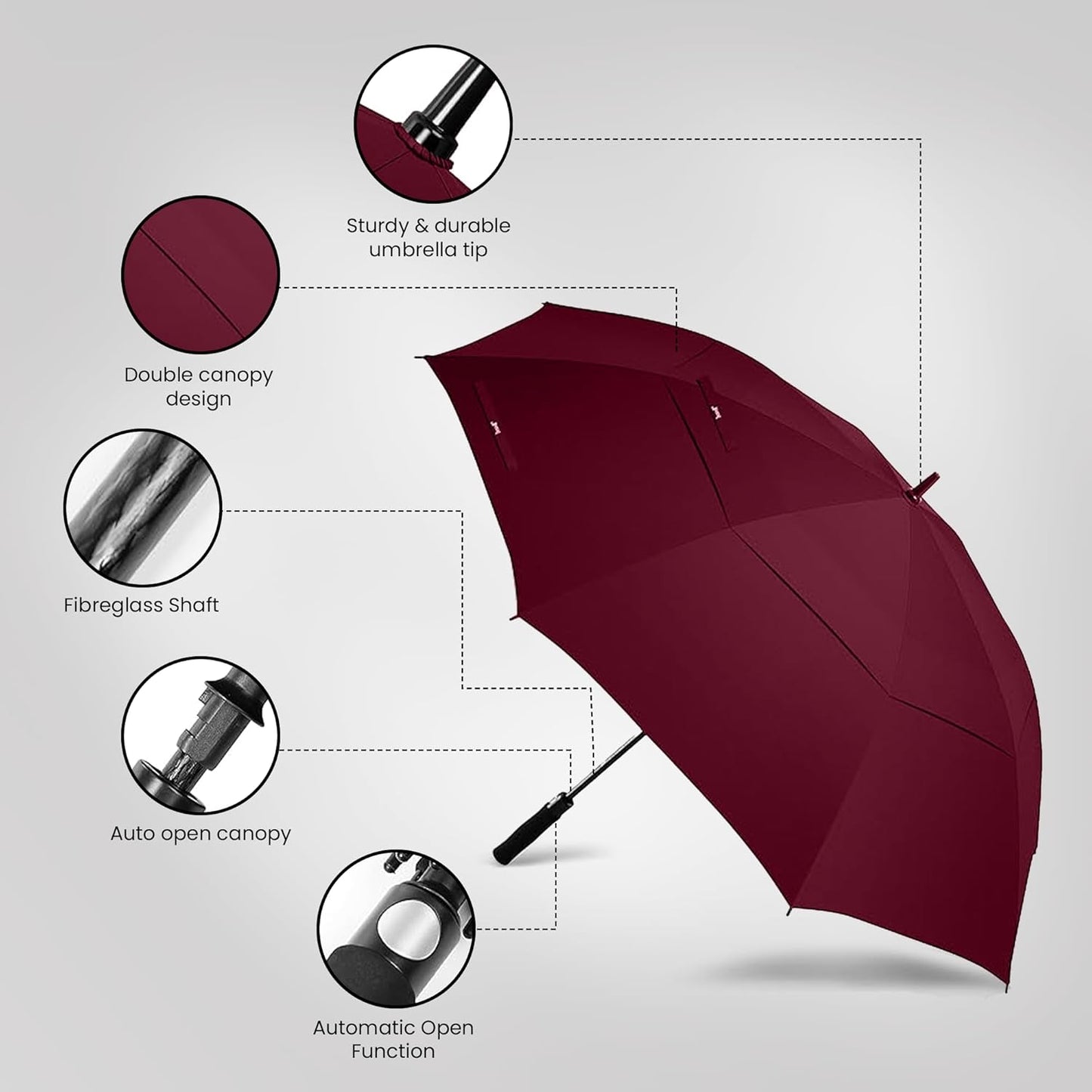 Golf Umbrella Windproof - 62/54/47 Inch Large Umbrellas For Rain Heavy Duty - Automatic Open Ultimate UV Protection - Water Repellent Double Canopy Vented - Best Sports Umbrella