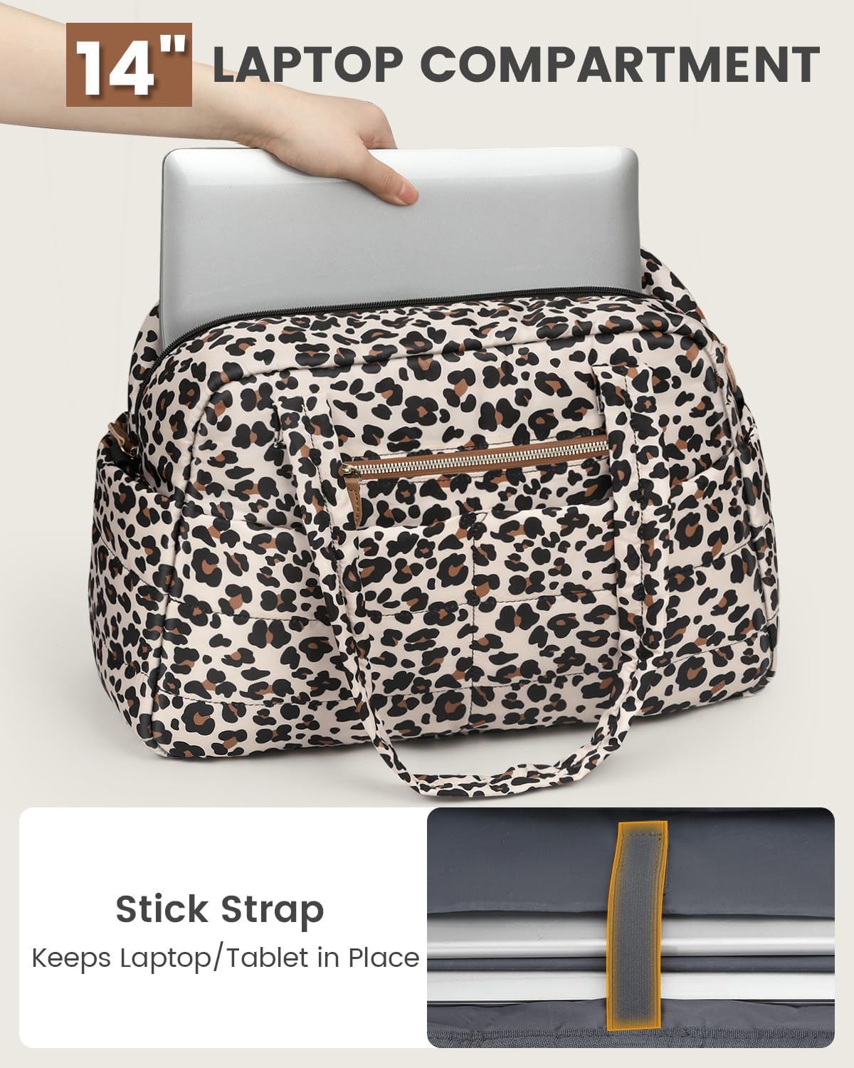 Travel Duffle Bag,Puffer Carry On Duffel Bag with Laptop Compartment Waterproof Overnight Weekender Bags for Women Large Hospital Tote Bags for Labor and Delivery(Medium,Leopard)