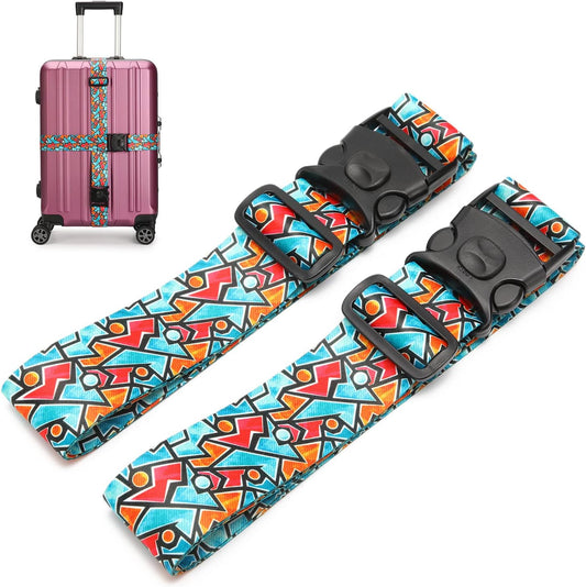 2 Pack 75'' x 2'' Adjustable Luggage Straps for Suitcase Belt Travel Bag Packing Straps Accessories (Lightning)
