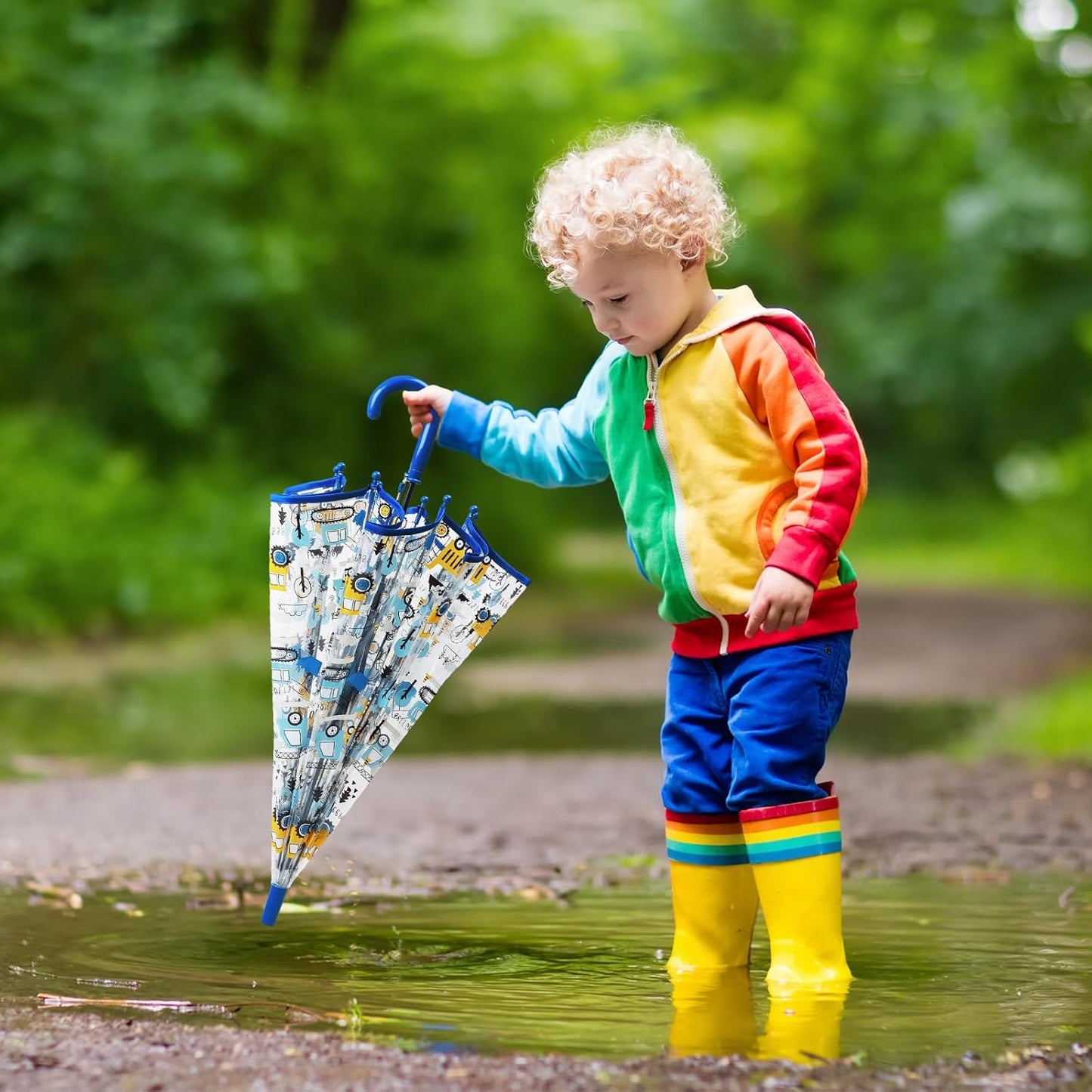 Kids Umbrella Clear Bubble Umbrellas for Rain,Transparent Dome Safety Windproof Umbrella with Easy-Grip Hook Handle for Toddler Girls and Boys