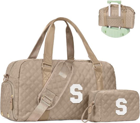 Initial Duffle Bag Women Girls Gift: Personalized Travel Gym bags, Dance Cheer bag Sports for Girl, Kid Gymnastics Bags, Birthday Gifts for Women Girls Kids Teens Mom Teacher