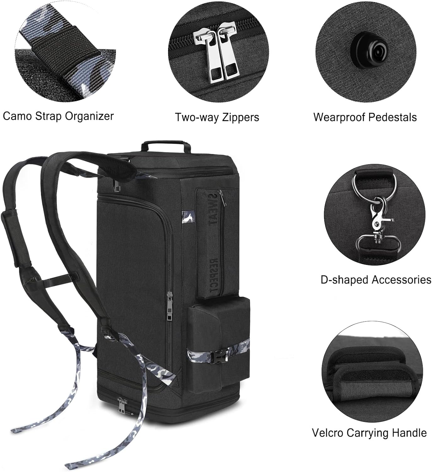 Gym Bags for Men Gym Duffle Bag Backpack 3-Way Sports Duffel Bags for Men with Shoe Compartment & Wet Pocket（Black）