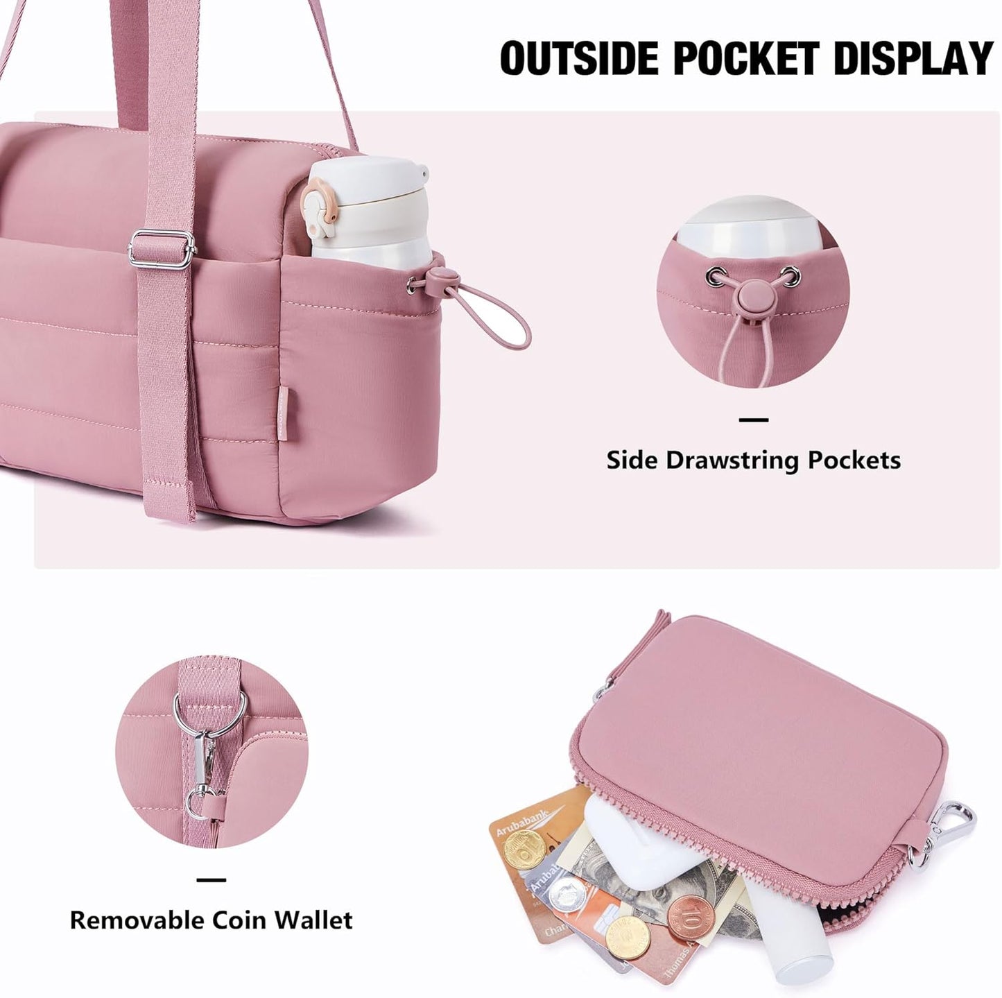 ROULENS Small Gym Bag for Women 2 Set Mini Gym Duffle Bag with Wet Compartment and Coin Wallet, Gym Tote Bag for Workout/Sport/Travel