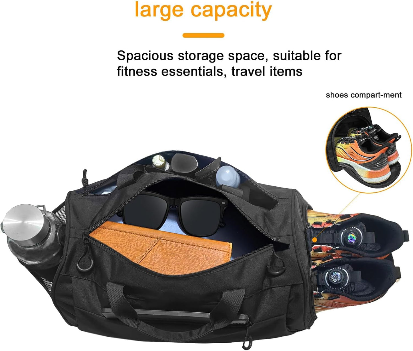 Gym Bag for Men & Women with Shoulder Strap, Shoe and Wet Compartment, Lightweight Duffle Bag, Durable Athletic Bag, Perfect for Travel, Fitness, Workout, Swimming, Yoga (Samll (19"))