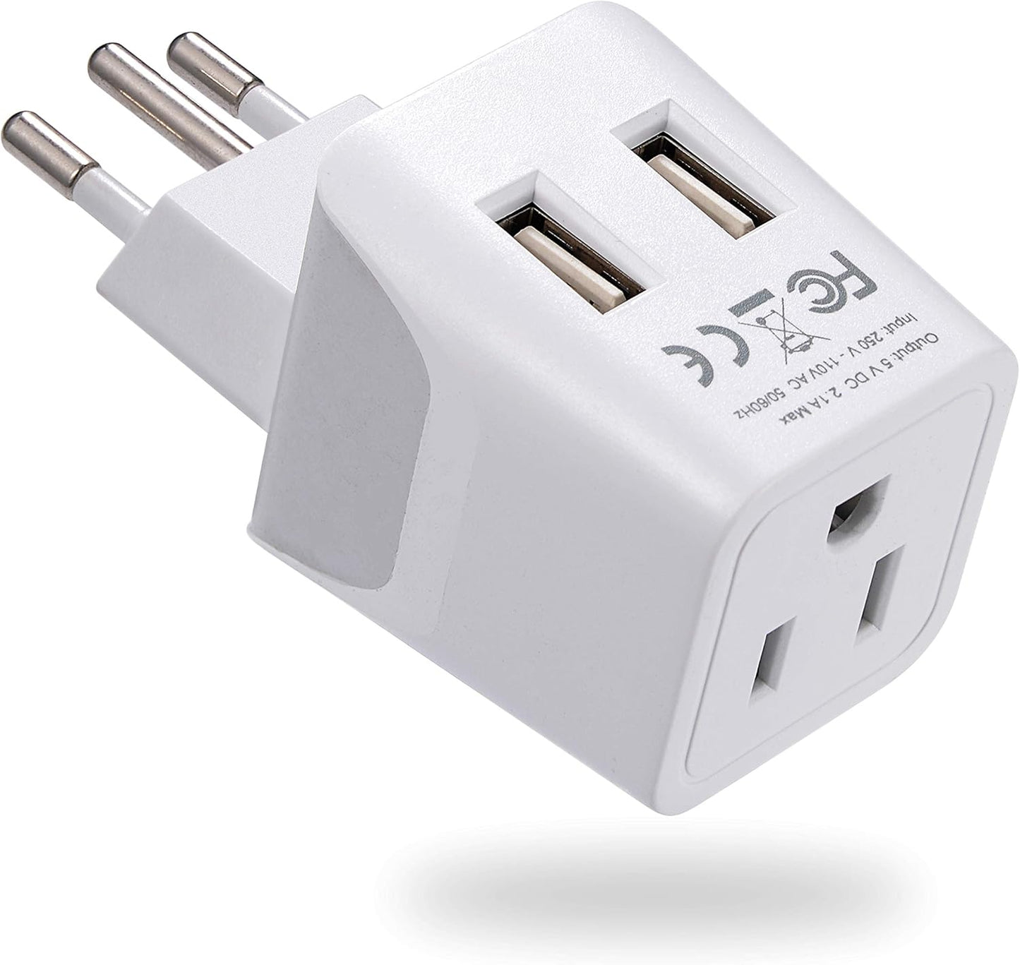 Ceptics Brazil Travel Adapter Plug With Dual USB - USA Input - Type N - Ultra Compact - Perfect for Cell Phones, Laptop, Camera Chargers, iWatch and More (CTU-11C)
