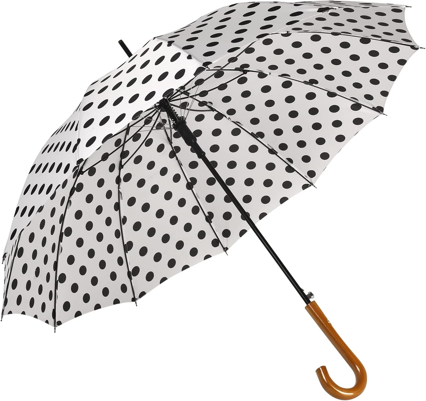 Agaric Classic Wooden Hook Handle J Stick Umbrella Auto Open Windproof Umbrella for Women (White)