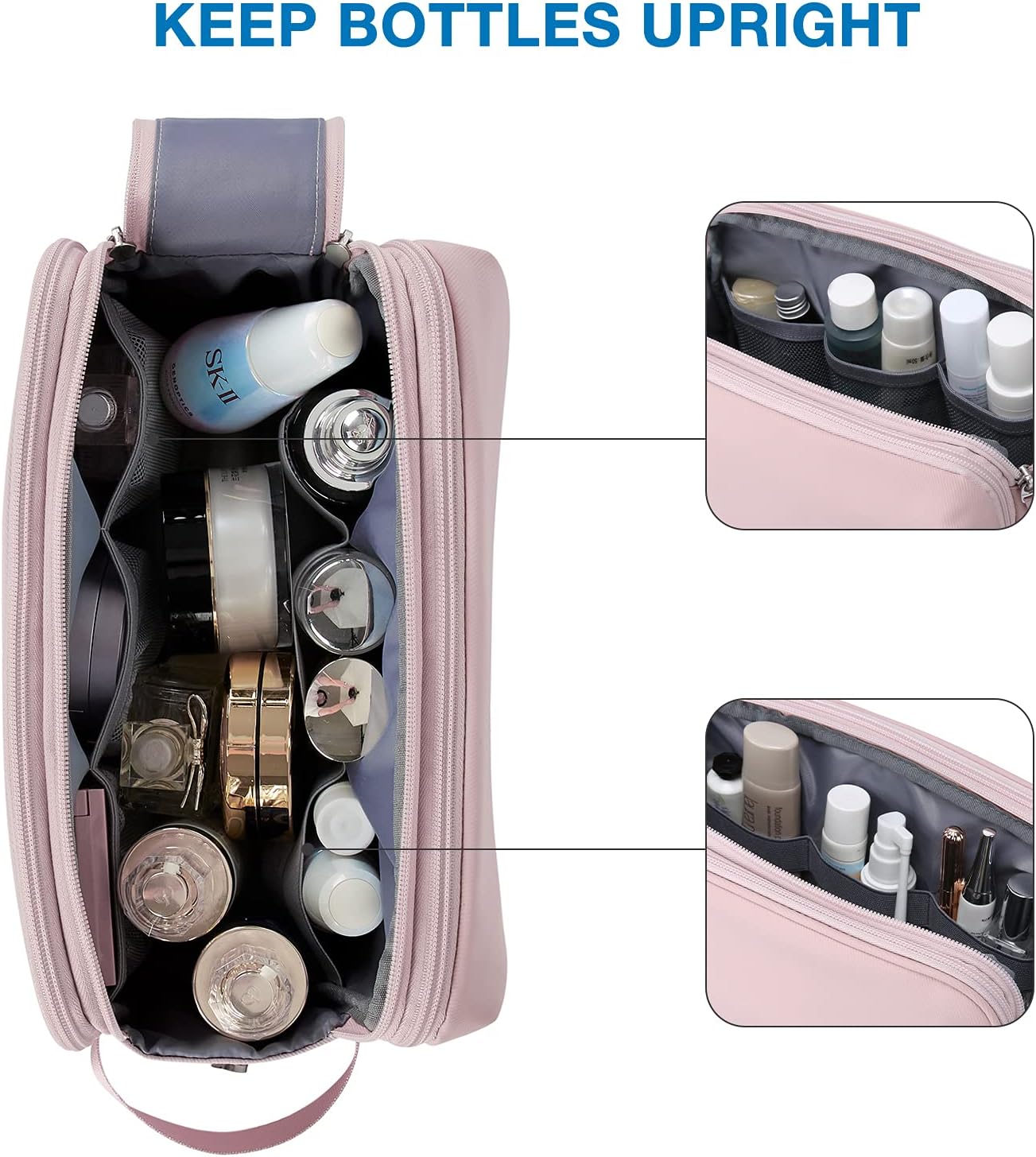 BAGSMART Toiletry Bag for Men, Travel Toiletry Organizer Dopp Kit Water-resistant Shaving Bag for Toiletries Accessories, Door Room Essentials,Pink-large