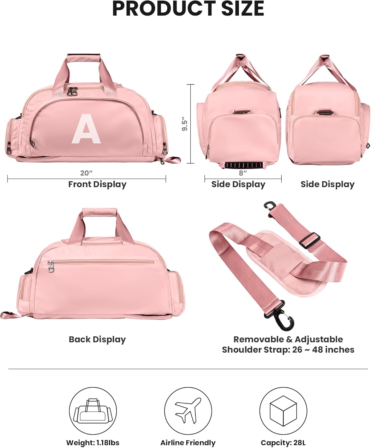 Sweet 16 Gifts for Daughter, Initial Gym Bags with Shoe Compartment, Dance Bag for Girls, Monogram Kid Overnight Bags, Travel Duffle Tote-Teen Girl Gifts Trendy Stuff (Letter P)