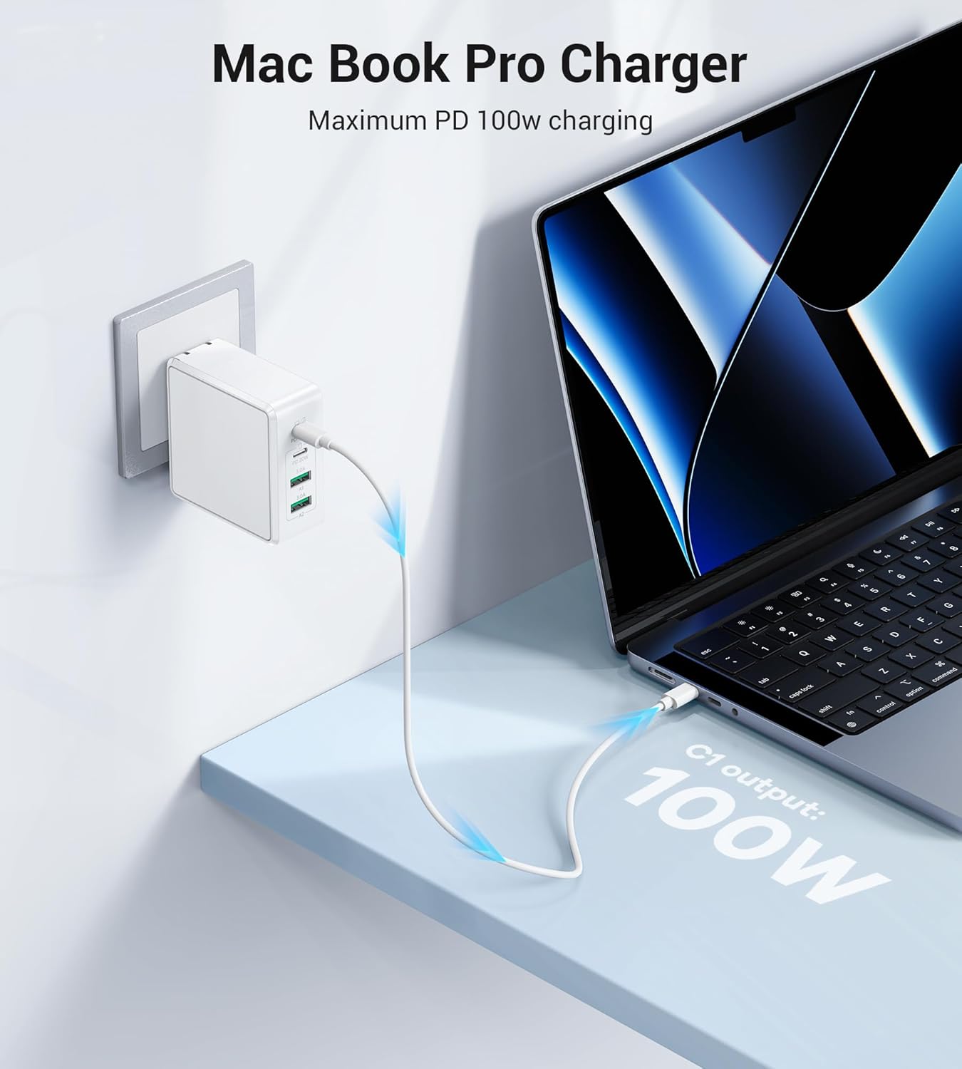 140W USB C Mac Book Pro Charger, 4-Port Type C 20W Fast Charger Block for USB C Port MacBook Pro & MacBook Air, ipad Pro,Wall Charging Block Cube for iPhone 17/16/15/14/13 Pro Max, iPad,Samsung Galaxy