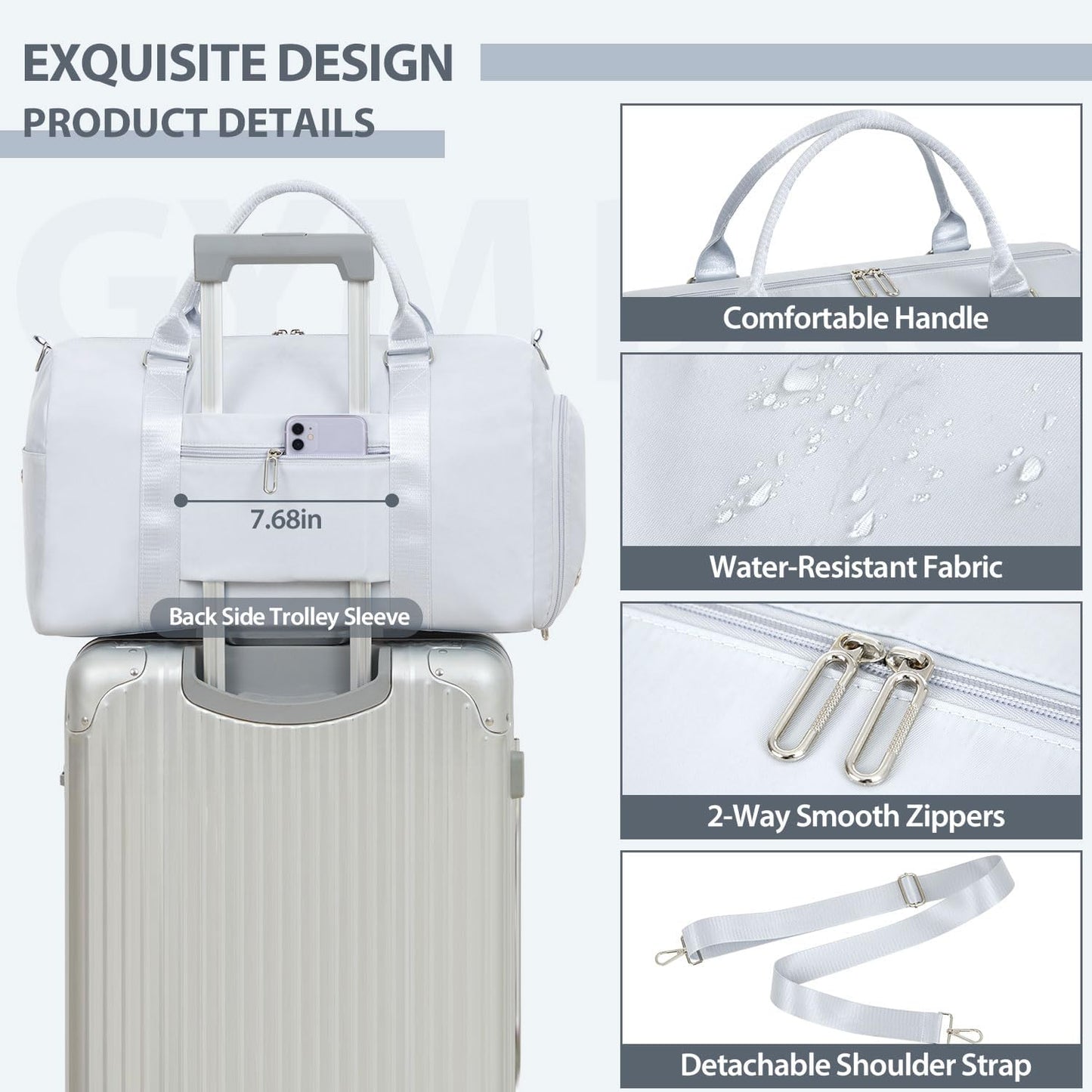 FIORETTO Womens Gym Tote Duffle Bag with Wet Pocket & Shoe Compartment, Sports Duffel Overnight Weekender Hospital Workout Carry on Bag for Girls, Ideal for Travel, Swimming, Dance, Ballet Grey