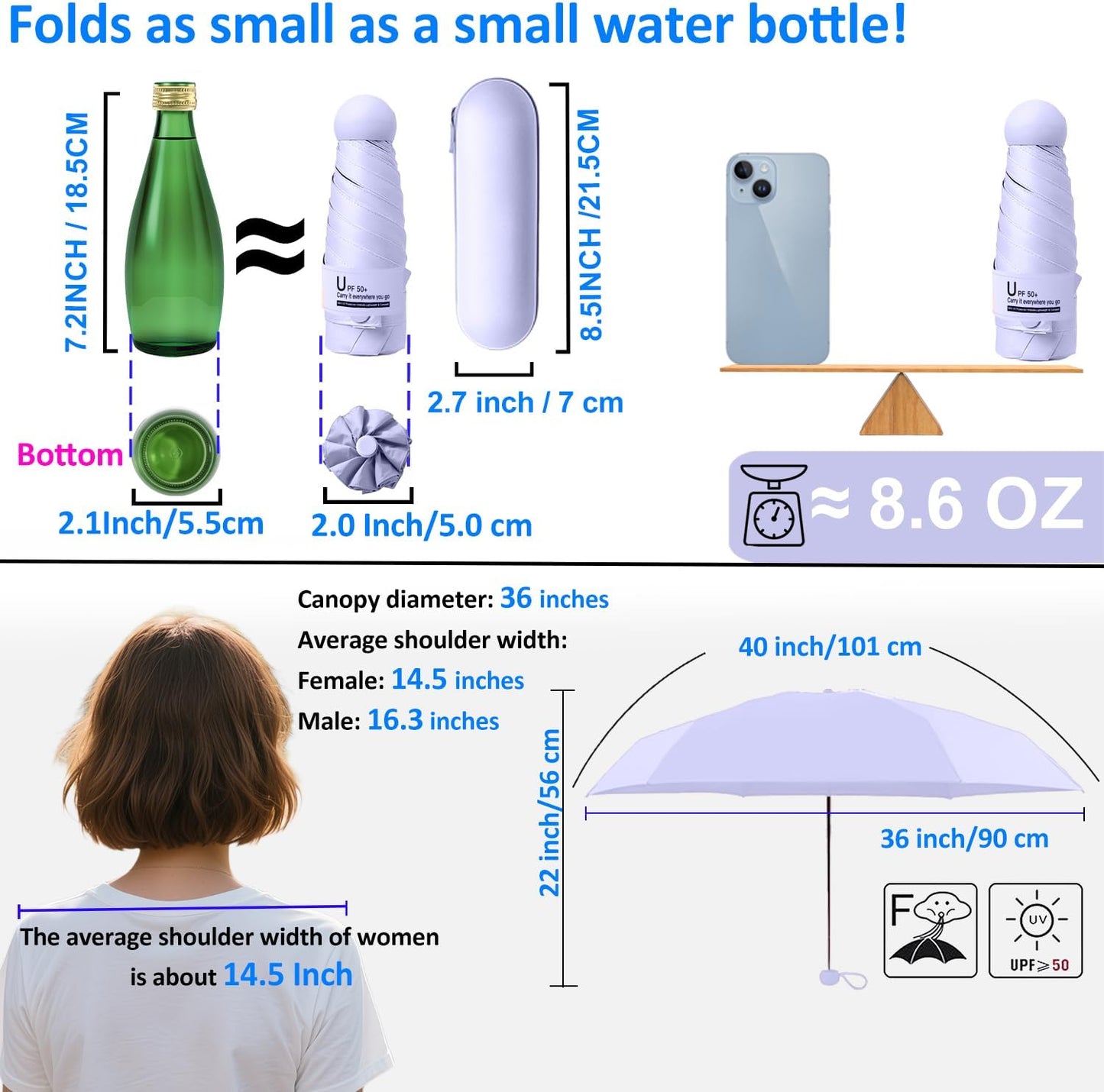 BAODINI Travel Essentials Mini Umbrella for Purse With Case Small Compact UV Sun Protection Lightweight Tiny Pocket Manual Open Close Umbrella for Women Kids and Men Fit Purse Backpack