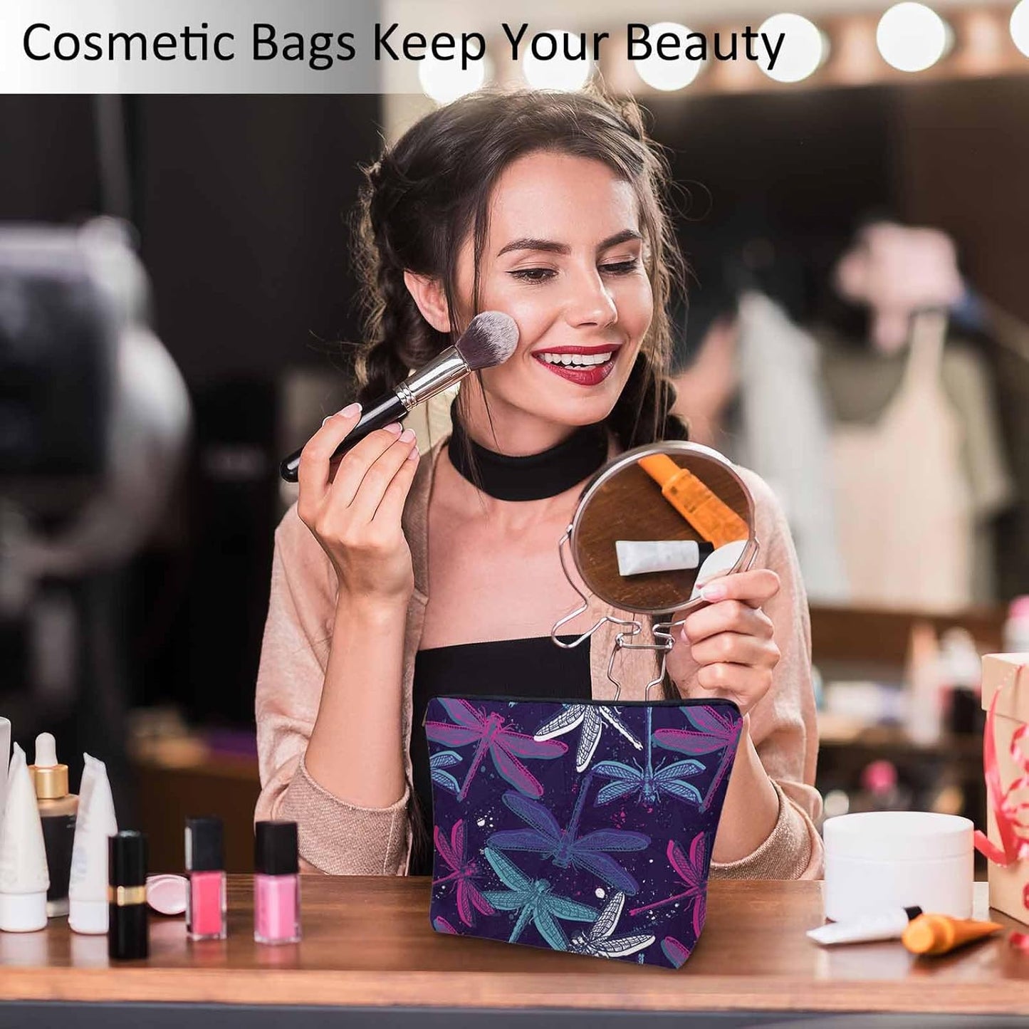 Dragonfly Makeup Bag For Women, Adorable Cosmetic Bag Makeup Bags, Colorful Dragonflies Nature Zipper Bag Travel Bags Toiletry Organizers Pouch Bags Washing Bags For Gym Bathroom