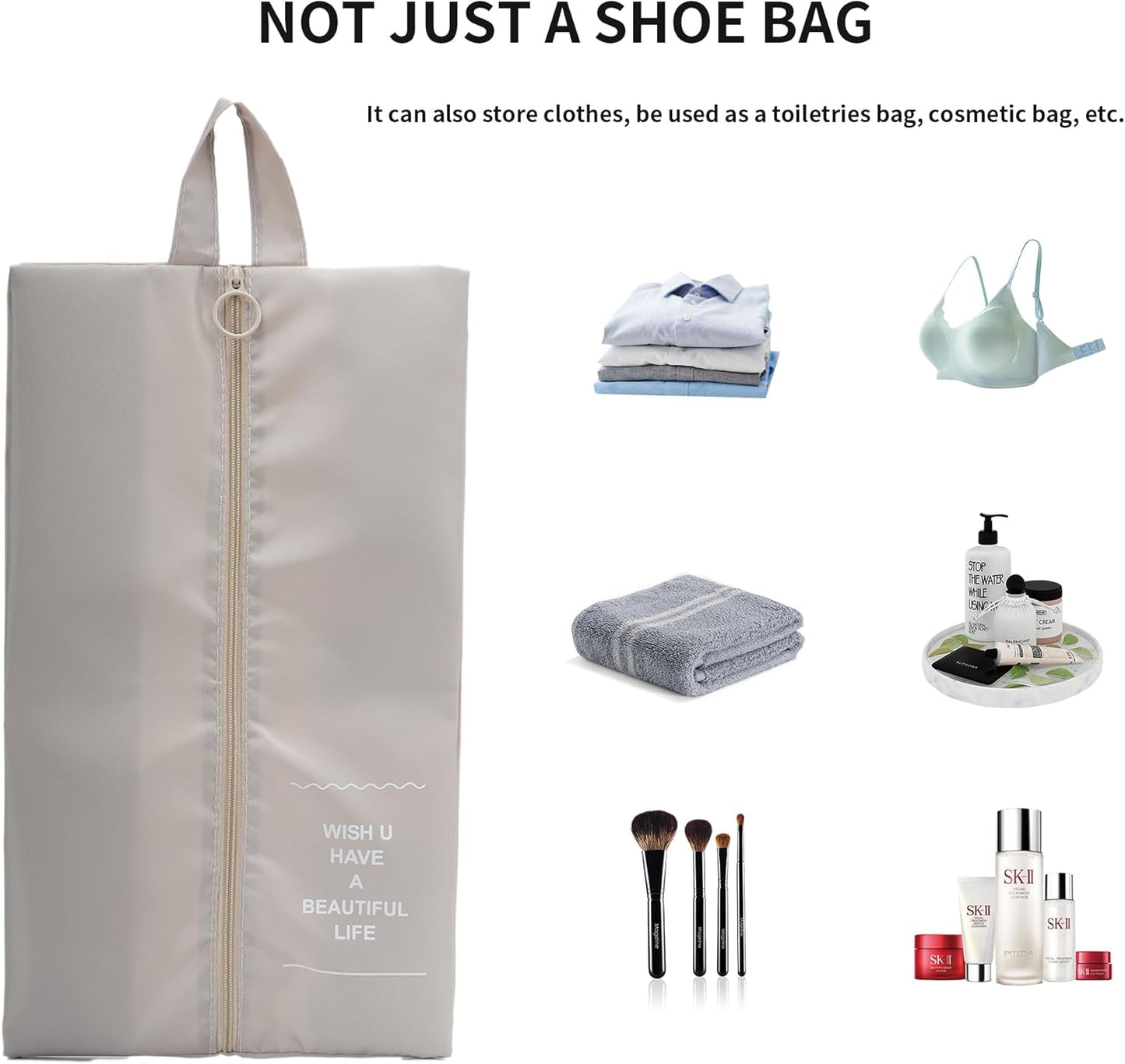 Shoe Bags for Travel, 2 Pack Large Multi-color Shoe Bags for Men Women, Waterproof Portable Shoe Organizer bag with Sturdy Zipper (Beige)