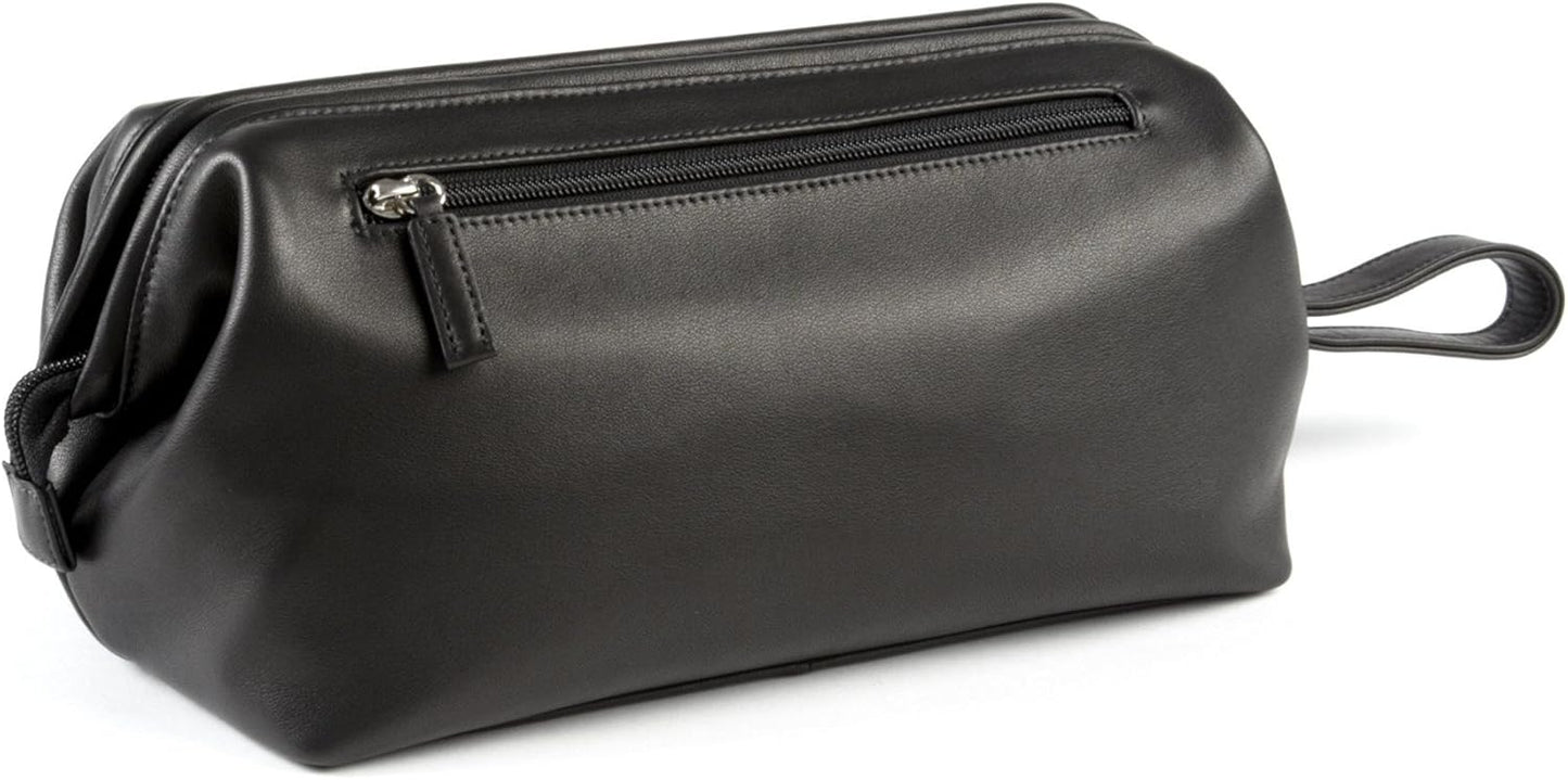 Leatherology Black Onyx Framed Toiletry Bag - Wide-mouth zippered opening, interior and exterior zippered compartments, compact and functional