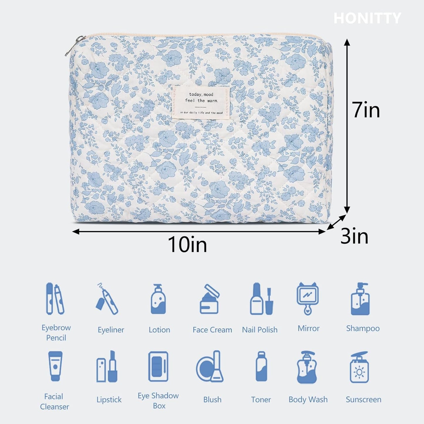 Makeup Pouch,Quilted Cosmetic Bags,Large Floral Make Up Organizer for Women