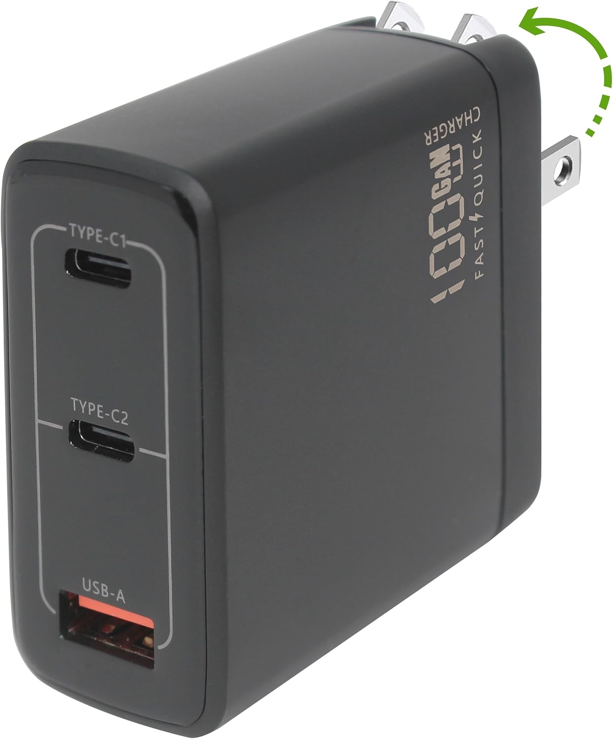 Fast 100W Dual USB-C Plus USB-A Charger - GaN Power Delivery - Fast Compact Power Adapter for Laptops, Smart Phones, Tablets and Thousands of Other Devices (Black, 100W)