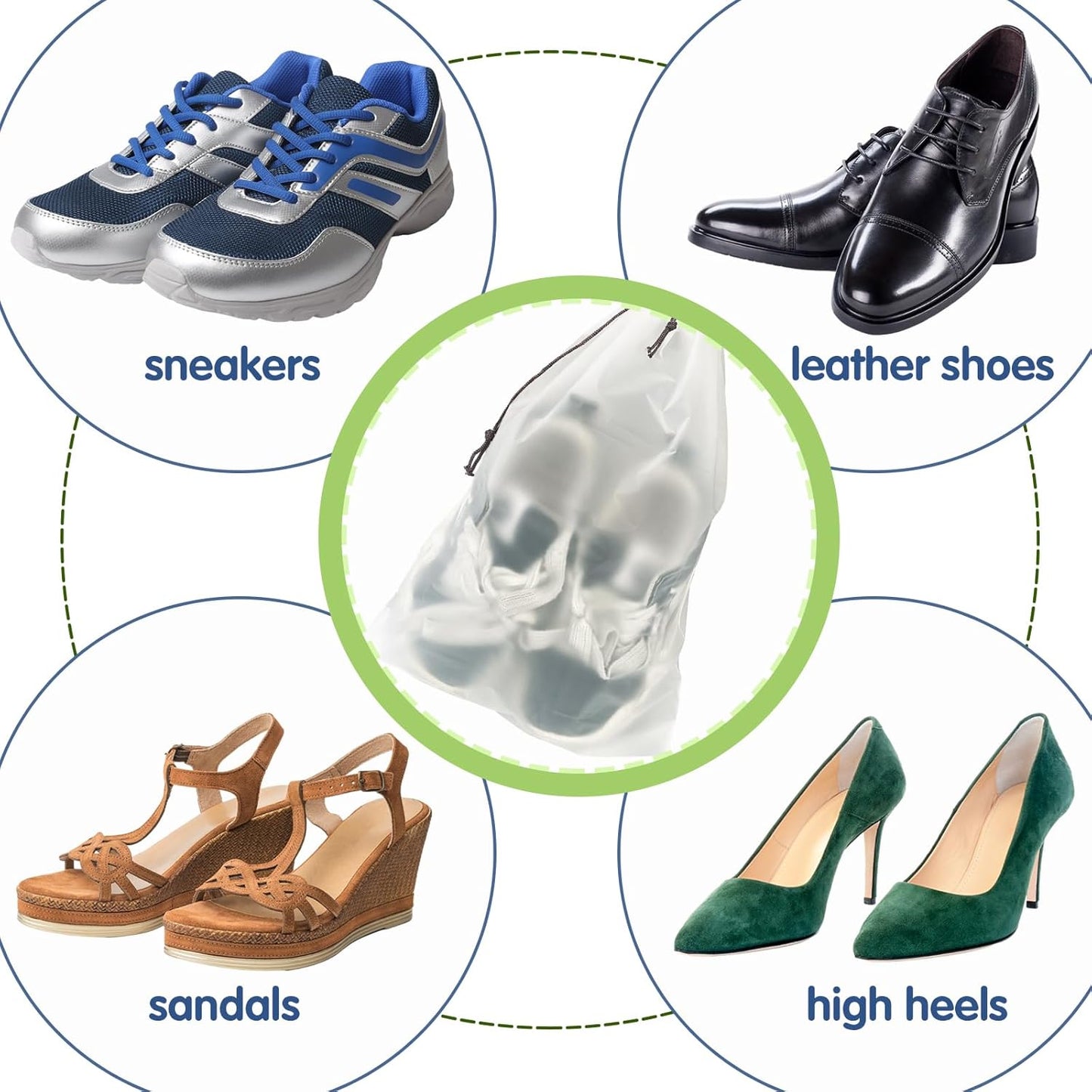 100 Pcs Translucent Shoes Bags for Travel,Large Clear Shoe Organizers,Drawstring Storage Bags with Rope for Men and Women (11.8 x 15.7 Inches)