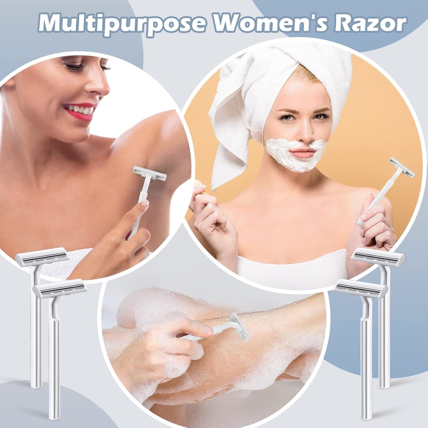 100 Pieces Disposable Razors Bulk for Women Individually Wrapped Twin Blades Shaving Razor Women Razors for Shaving Safety Hotel Guest House Travel Home Use Portable, White