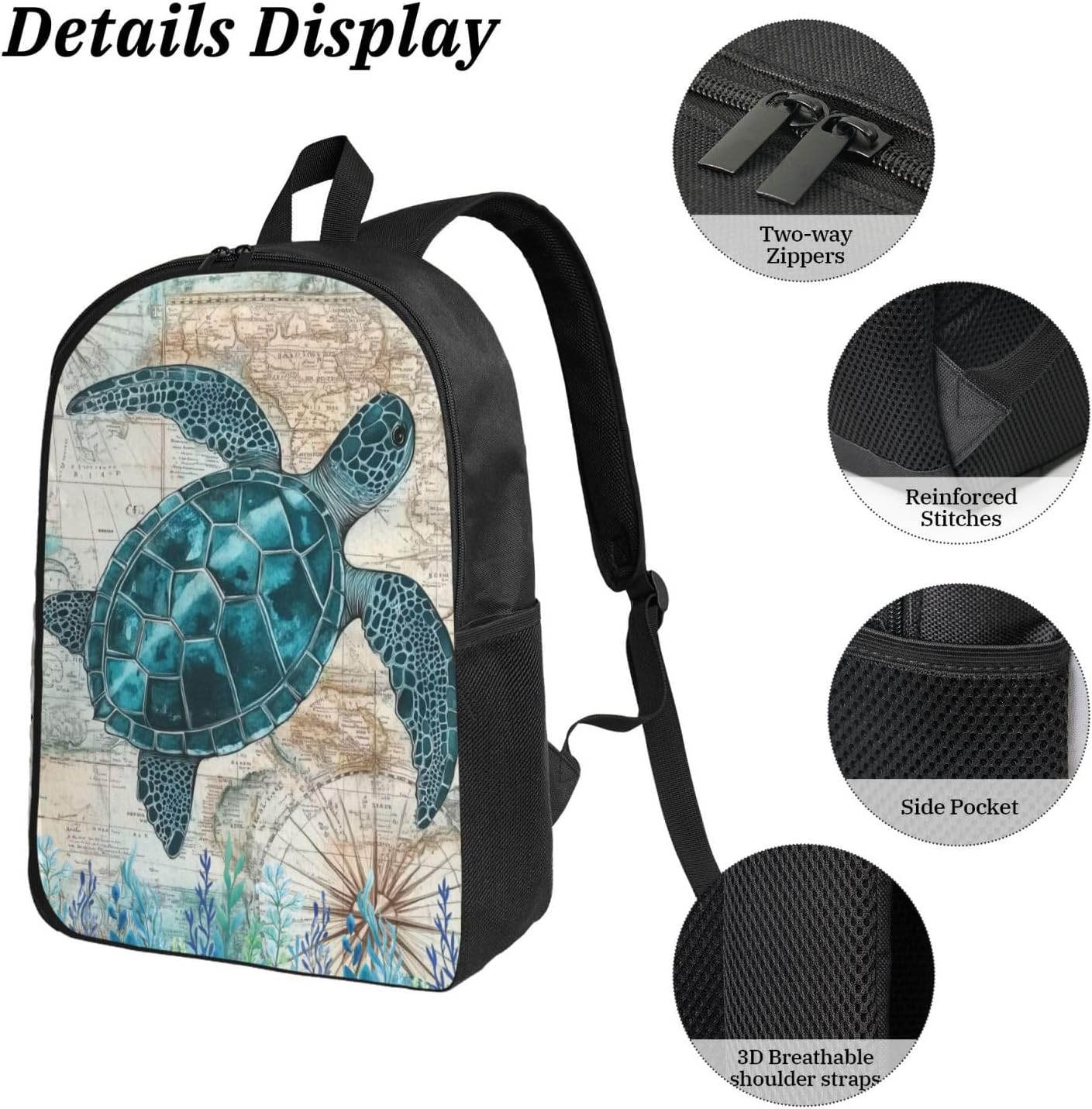 Sea Turtles Ocean Kid Backpack Set with Lunch Bag & Pencil Case Large Capacity School Bag 17 Inch Bookbag for Boy Girl
