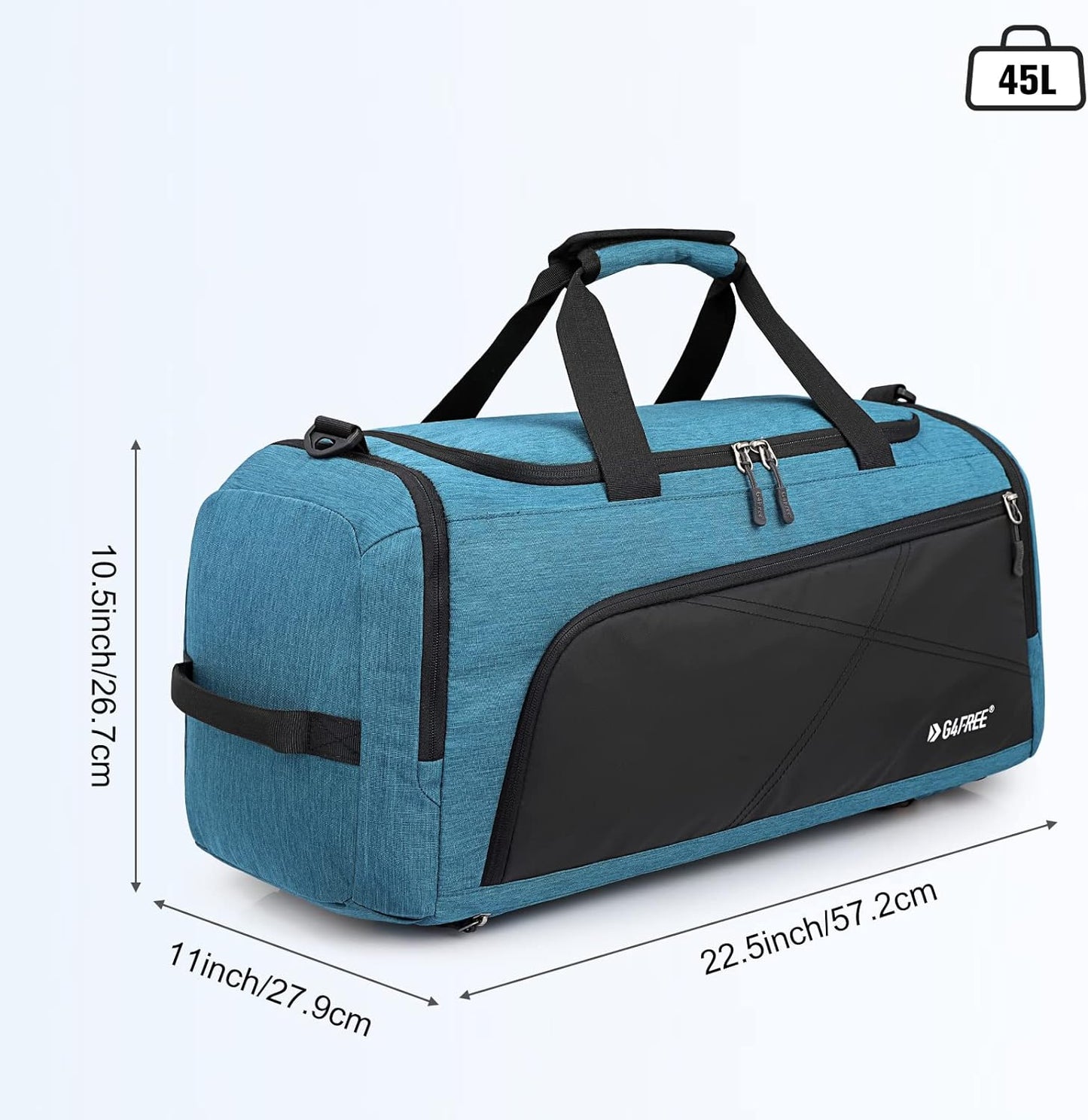 G4Free 45L/60L 3-Way Duffle Backpack Gym Bag with Wet Pocket & Shoes Compartment Sports Travel Weekender Overnight Duffel Bag