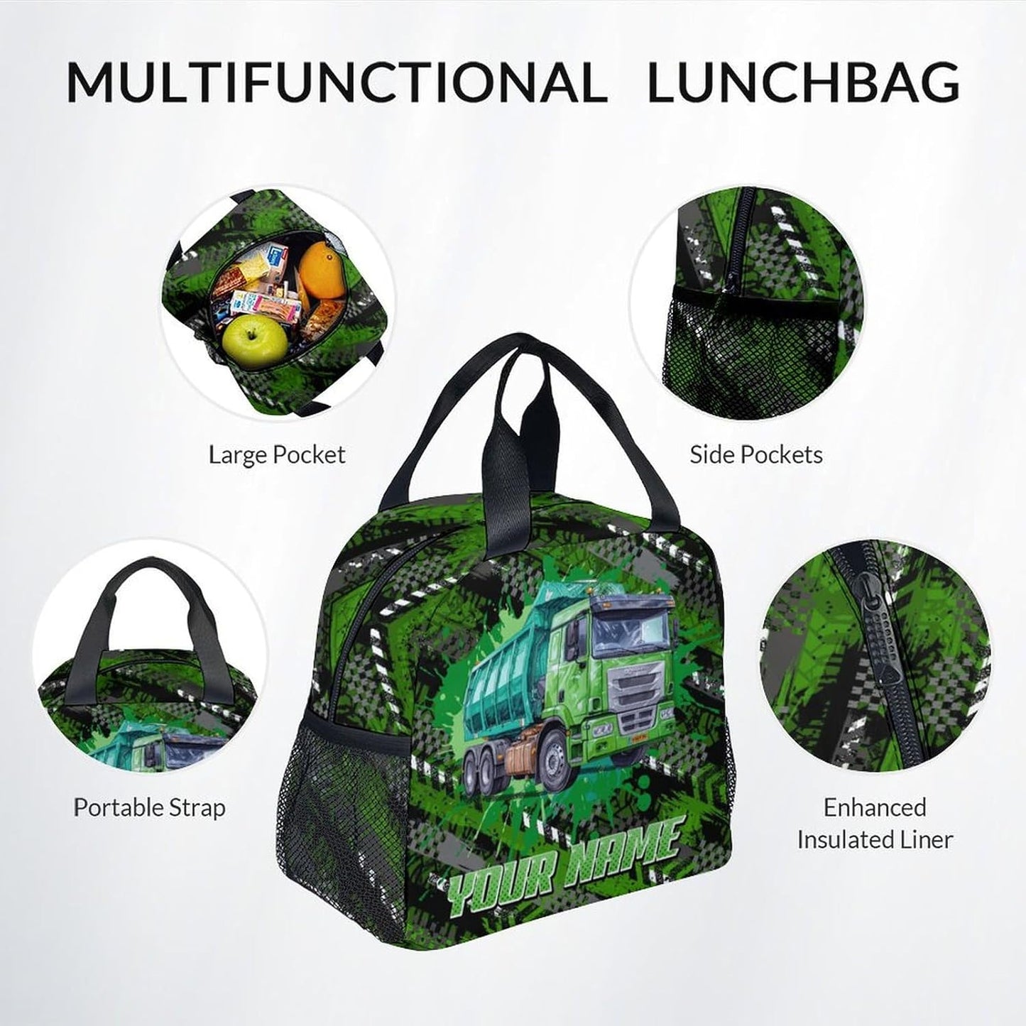 Mercuryelf Boys Backpack with Lunch Box - 17 Inch Garbage Truck Backpacks Set for School - Personalized Cool Bookbag with Lunch Bag and Pencil