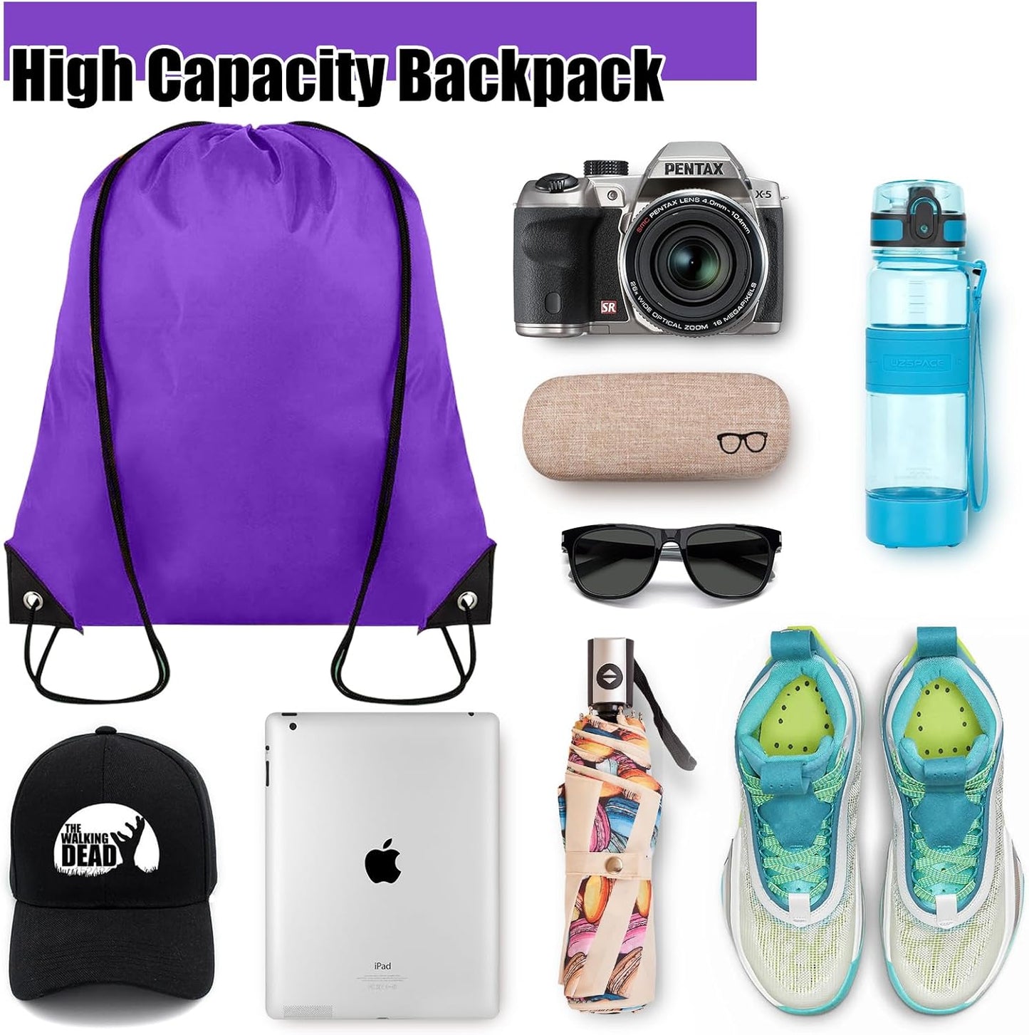 100 Pieces Drawstring Backpack Bulk Cinch Sackpack Ployster Drawstring Bags for Gym Party Trip(Purple)