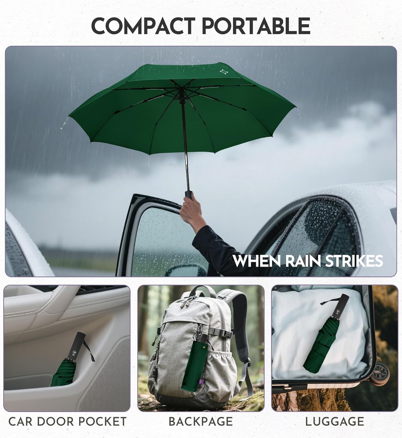 Travel Mini Umbrella Compact Small & Lightweight, UV Rain Protection, Pocket-Sized Folding Umbrellas with Quickdraw & Case for Men Women & Kids Backpack