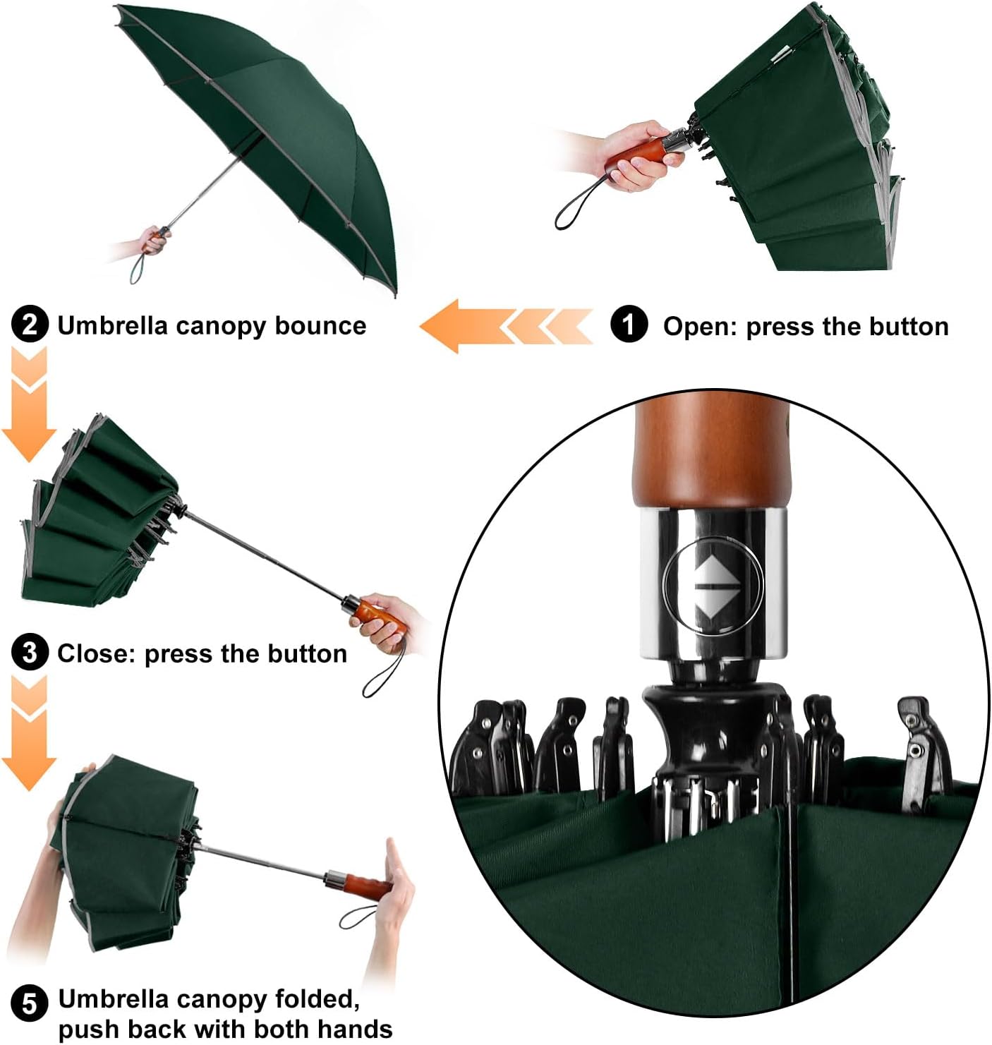 Lejorain Golf Large Inverted Umbrella - Black Big Windproof Heavy Duty Upside Down 46/50/54 Inch Compact Reverse Car Automatic Folding Reflective Umbrella