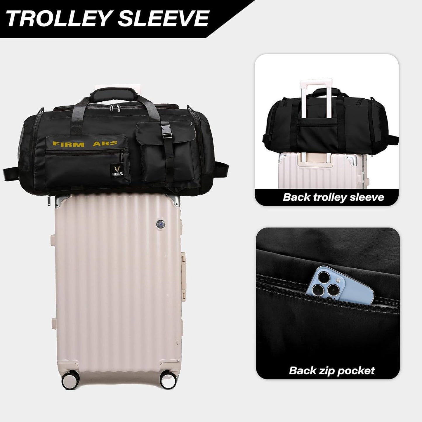 Gym Bag for Men & Women, 65L Large Capacity Travel Duffle Bag 3 in 1 Convertible Backpack with Shoes Compartment and Dry and Wet Separation