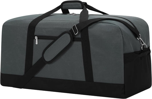 55L Mens Duffle Bag for Travel - 25 inch Weekender Duffel Bag with Hard Bottom - Grey