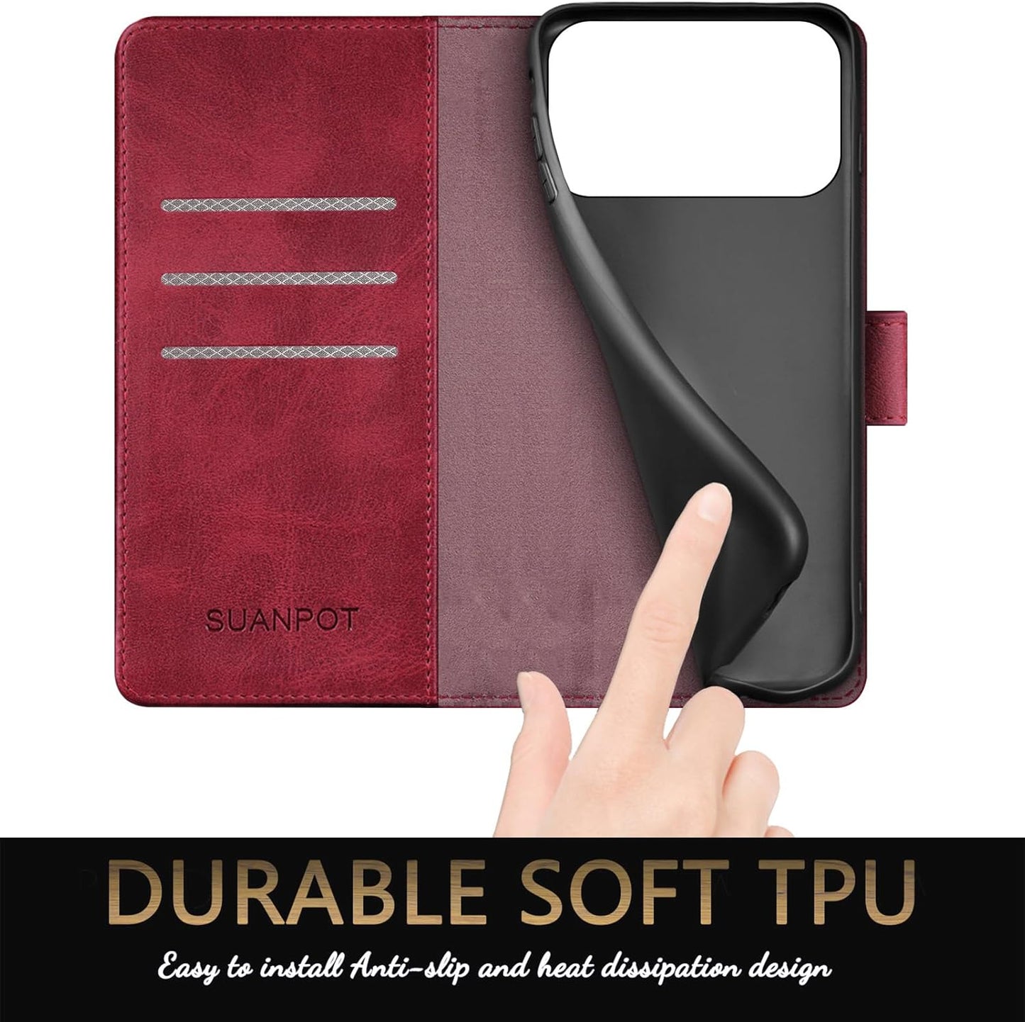 SUANPOT Compatible with iPhone 17 Pro Max 6.9" Wallet case with RFID Blocking Credit Card Holder,Flip Book PU Leather Protective Cover Women Men for Apple 17 Pro Max Phone case Red