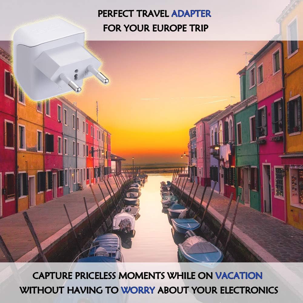Ceptics Turkey, Egypt, Iceland Travel Adapter Plug - Type C - Europe - 2 In 1 - Light Weight - Perfect for Cell Phones, Chargers, Cameras and More