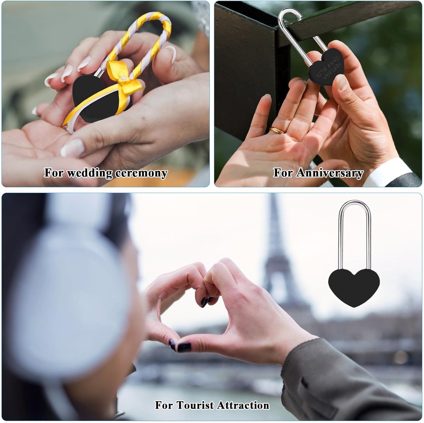 10PC 3.5" 50mm Love Lock Heart Padlock,Black Single Heart Wish Lock for Lovers Wedding,Valentines,Anniversary,Travel, Valentines Day, Bridge(NO Key)