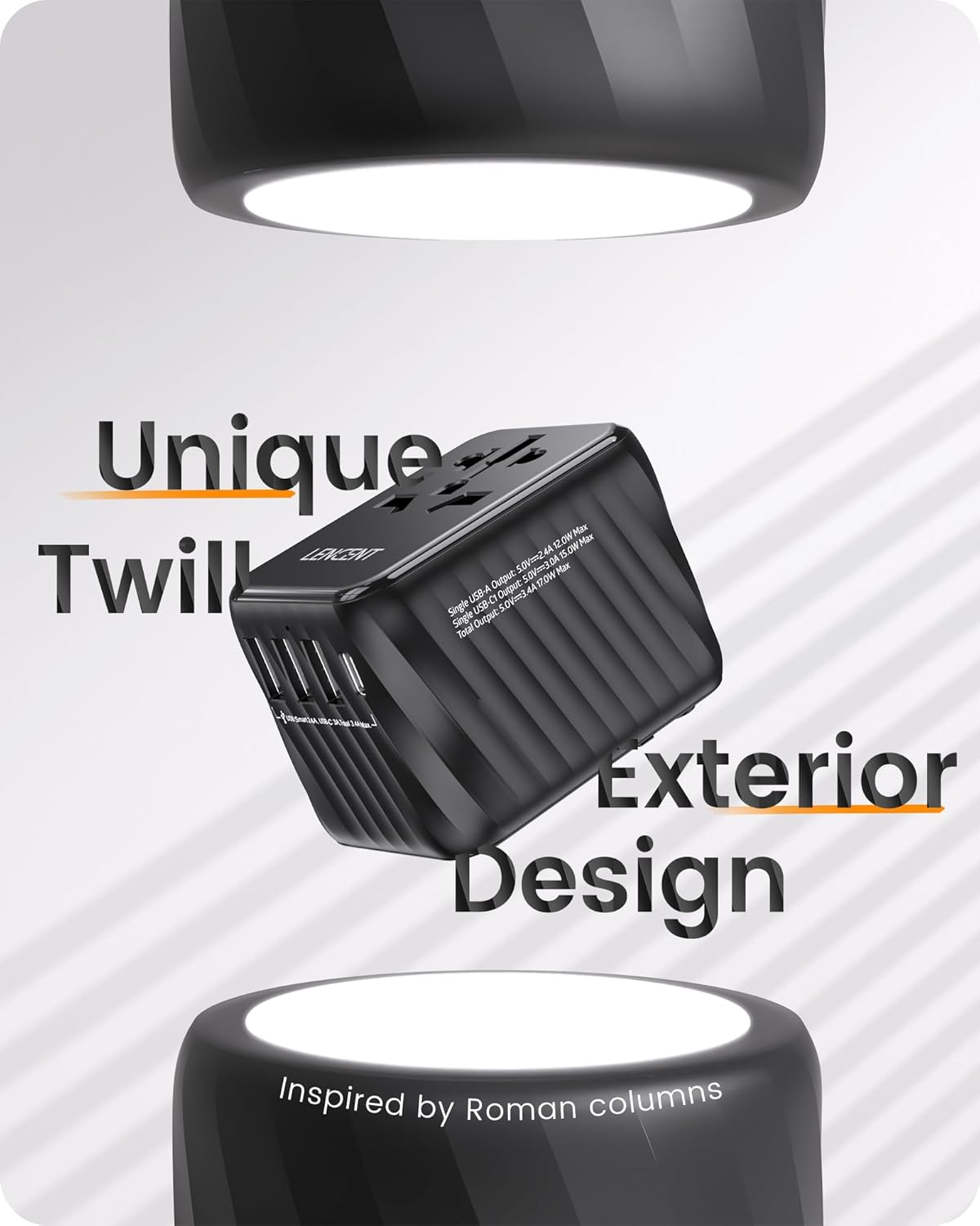 LENCENT Universal Travel Power Adapter, International AC Plug Adaptor with 3 USB A Ports 1 Type C PD Wall Charger Worldwide Travel Essentials for US to EU UK Ireland Australia (Type C/G/A/I) Black