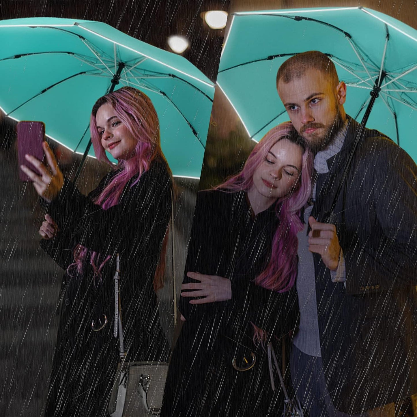 Lejorain Travel Folding Inverted Umbrella - Reverse LED Umbrellas Automatic Open and Close - Reflective Collapsible Reversible Umbrella