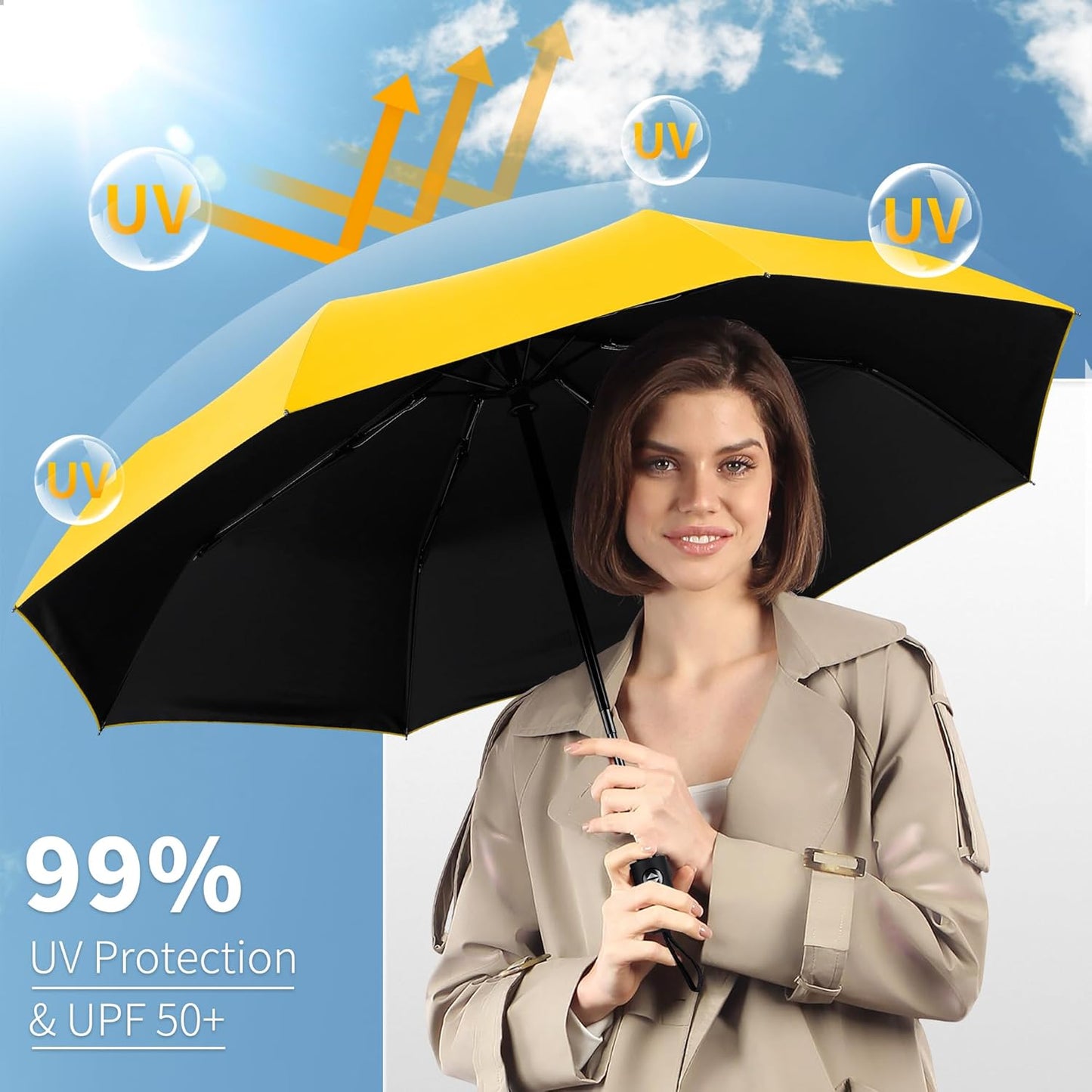 Seniny Windproof Travel Umbrella, Automatic Umbrellas for Rain, Portable & Compact Umbrellas for Backpack, Strong UV for Protection, Folding Small Sun Umbrella for Car, Walking