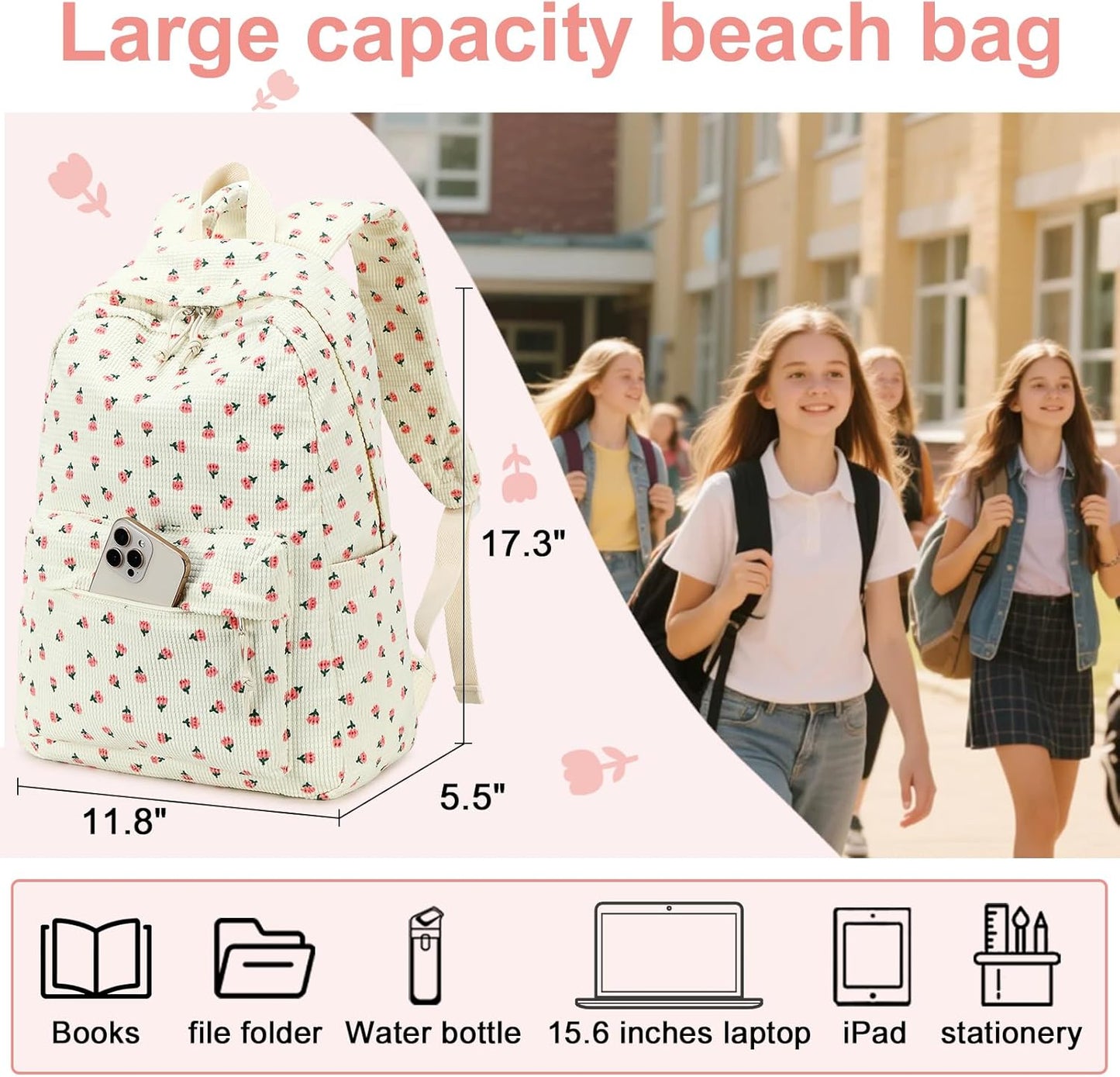 LEDAOU School Backpack Teen Girls Lightweight Bookbag Elementary Middle School Backpacks College Laptop Bag Travel Daypack