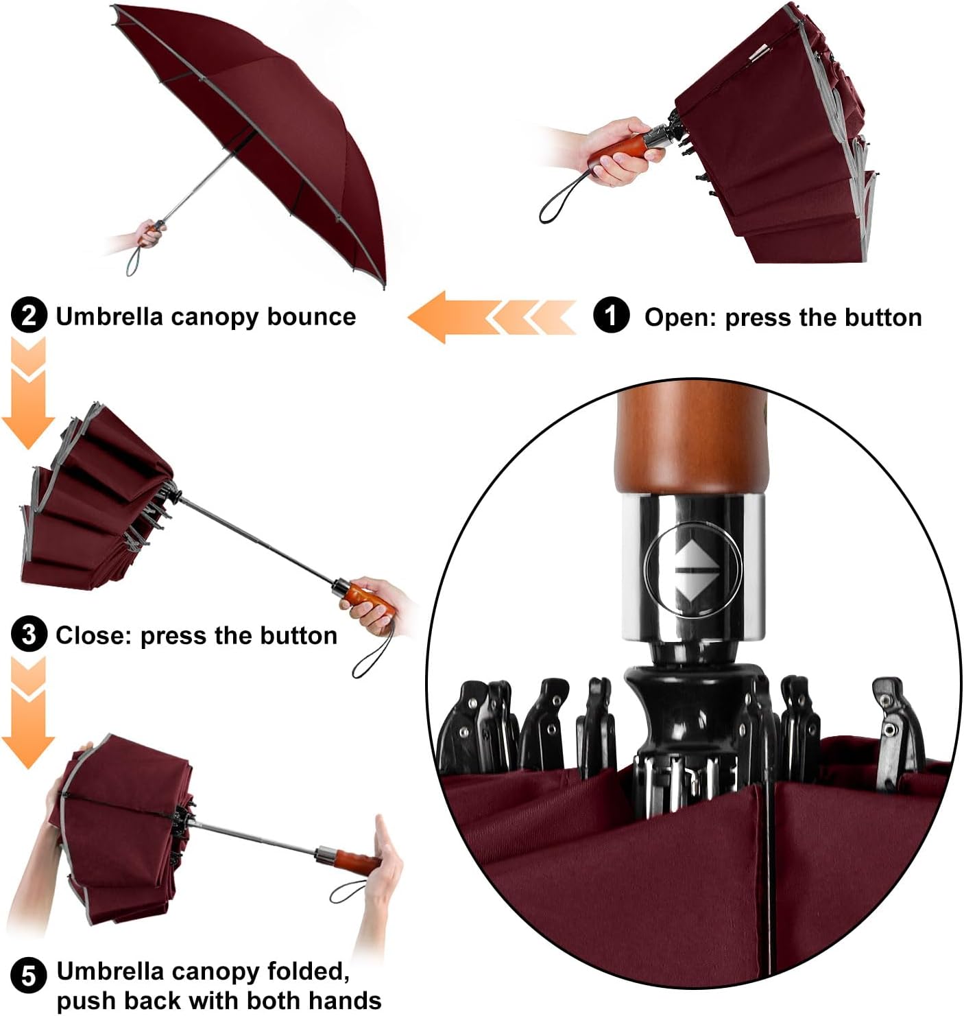 Lejorain Golf Large Inverted Umbrella - Black Big Windproof Heavy Duty Upside Down 46/50/54 Inch Compact Reverse Car Automatic Folding Reflective Umbrella