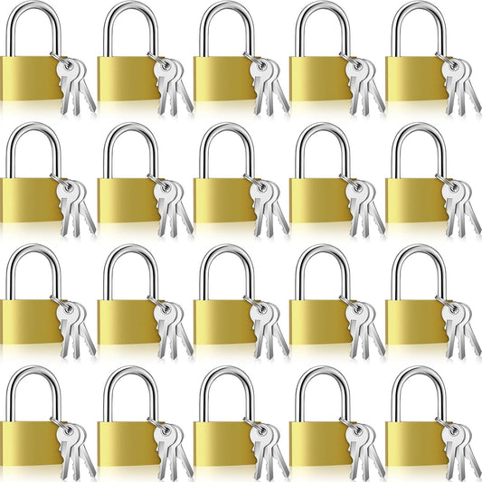 18 Pcs Solid Brass Keyed Padlock, Small Yellow Gym Lock, Strong Padlock with Same Key for Luggage Toolbox (40mm 1-9/16")