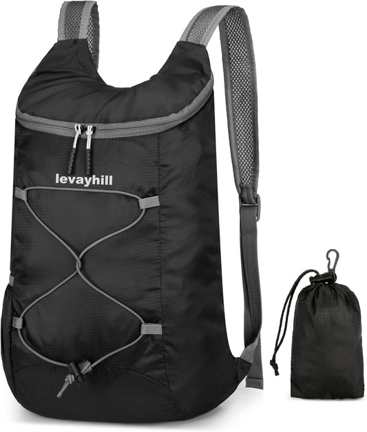 16L Lightweight Foldable Hiking-Backpack Small Packable-Daypack For Travel,Ultralight Water-Resistant Gym Bag Men Women Easy Carry-on (Black&Gray)