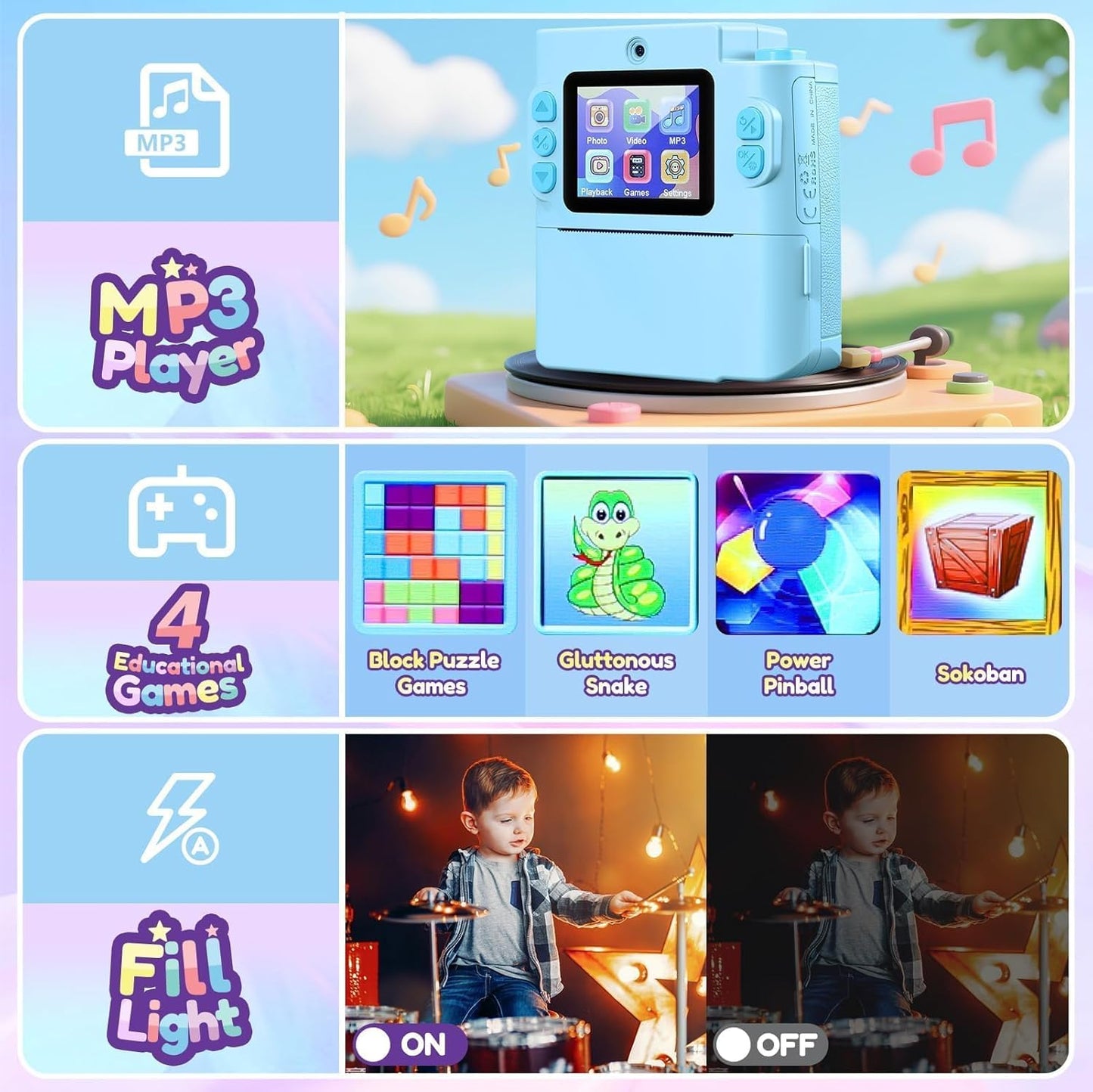 Kids Camera Gift for Boys Girls: Digital Camera Instant Print Support Dual HD Video Toys for Kids Teen Boys Girls Ages 3 4 5 6 7 8 9 10 11 12 Birthday Christmas Valentines Gifts with 32G SD Card Blue