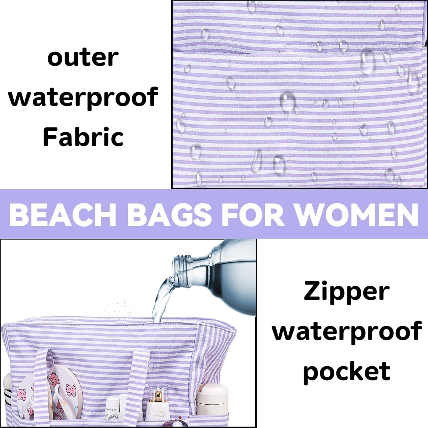 LEDAOU Beach Bag Waterproof Sandproof Women Tote Bag Pool Bag with Zipper for Gym Grocery Travel with Wet Pocket