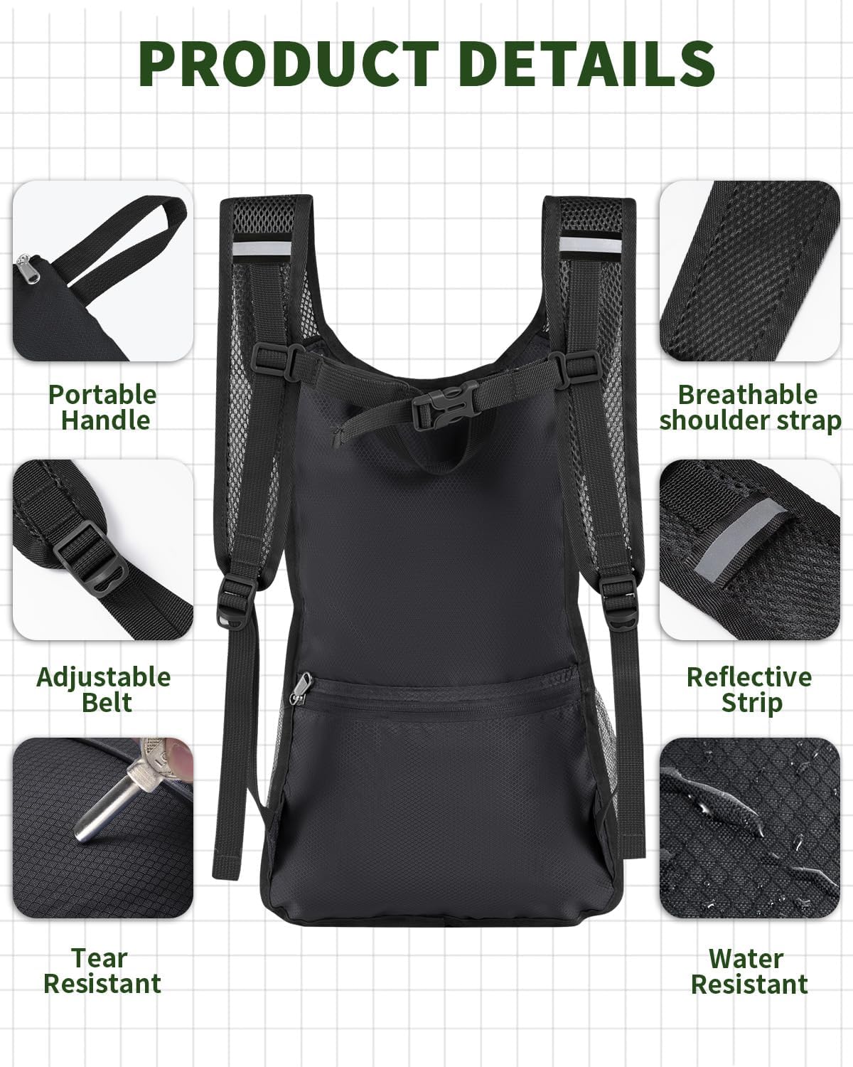 15L Lightweight Packable Hiking Backpack Water Resistant Foldable Daypack for Hiking Travel Cycling Outdoor Sports