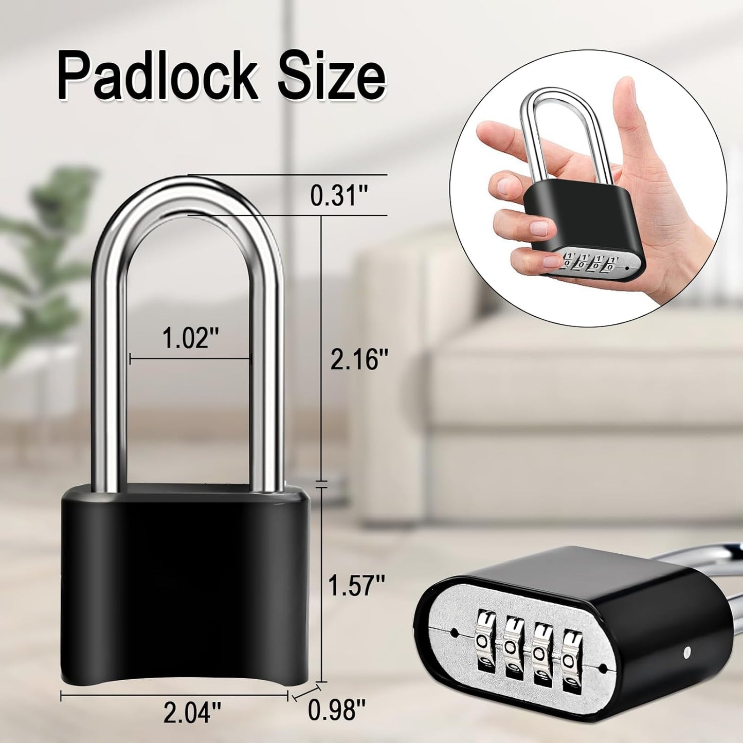 1pcs Combination Lock, 4-Digit Heavy Duty Combo Lock, Combination Padlock Outdoor Waterproof Gate Locks for Outdoor Fence, Locker, Sheds, Gym, Gate Hasps (1pcs, Long Shackle)