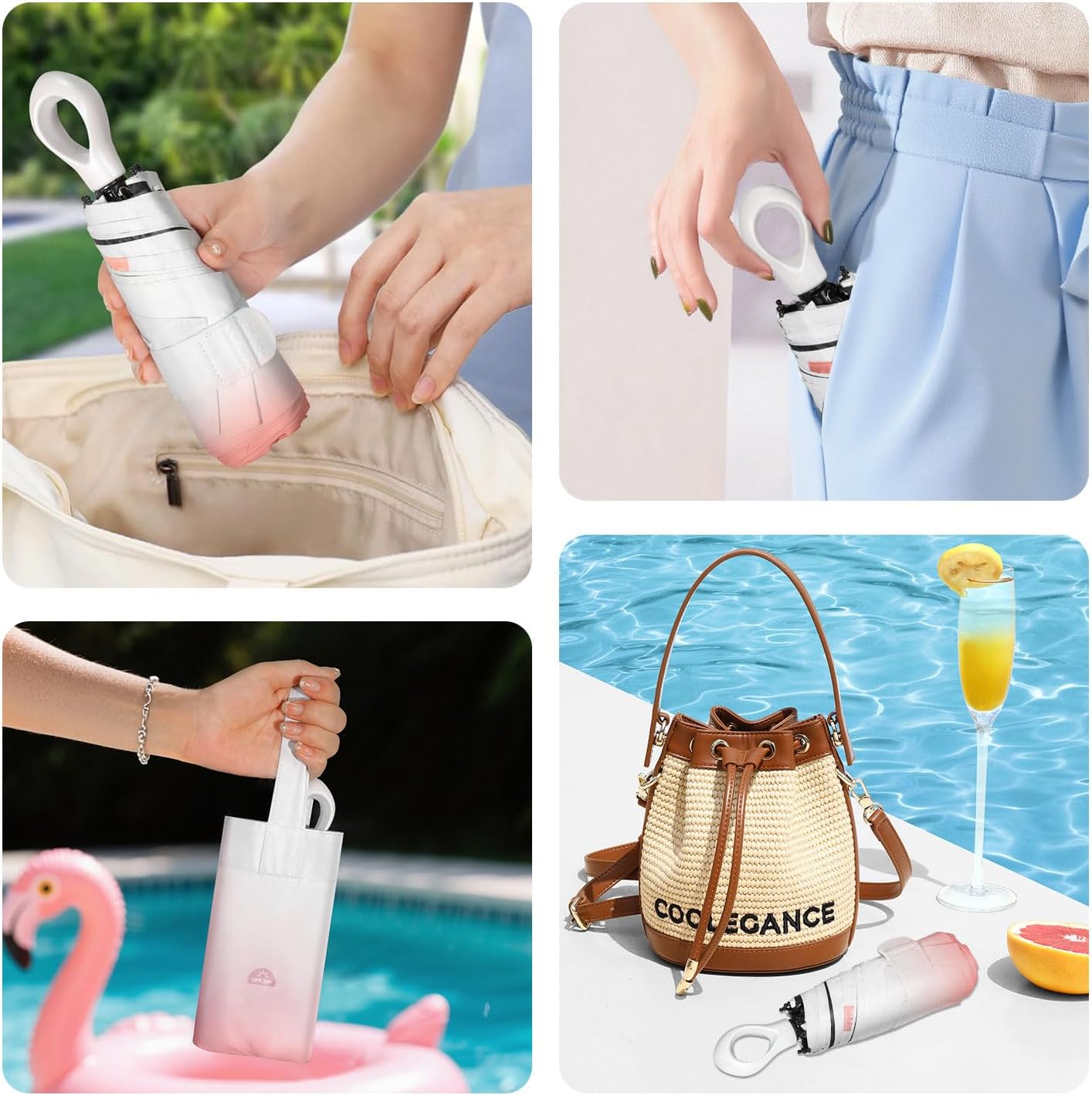 LEAGERA Mini Travel Umbrella UPF 50+ - Folding Portable Compact Umbrella for Purse Lightweight Tiny Trendy UV Protection Umbrellas for Women Girls